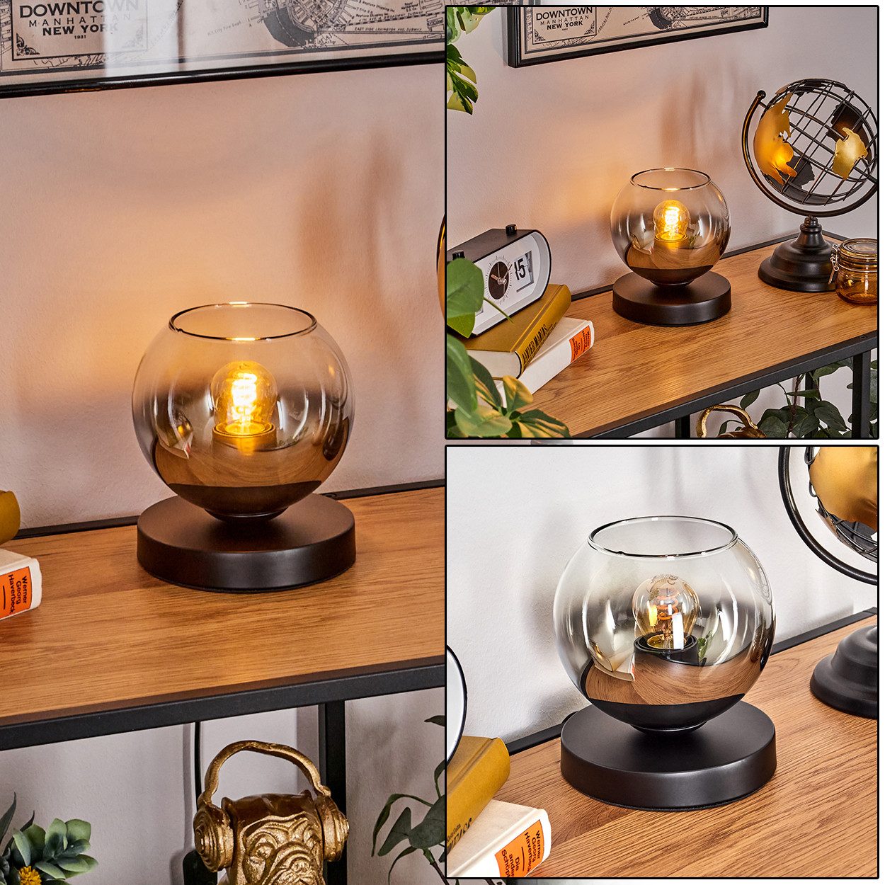hofstein Tischleuchte Tischlampe aus Metall/Glas in Schwarz/Chromfarben/Kla günstig online kaufen