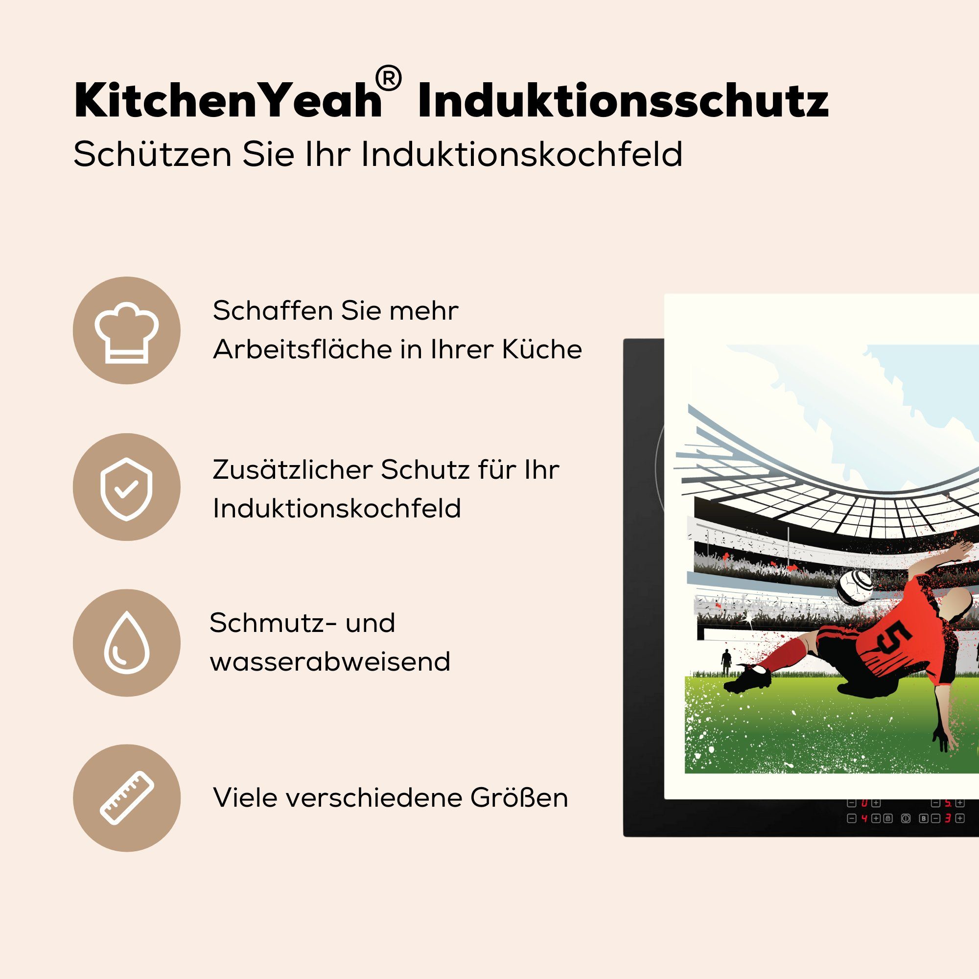 cm, Ceranfeldabdeckung, Herdblende-/Abdeckplatte Eine Arbeitsplatte Fußballstadion, im 78x78 (1 Illustration MuchoWow Vinyl, tlg), für Aufnahme einer küche