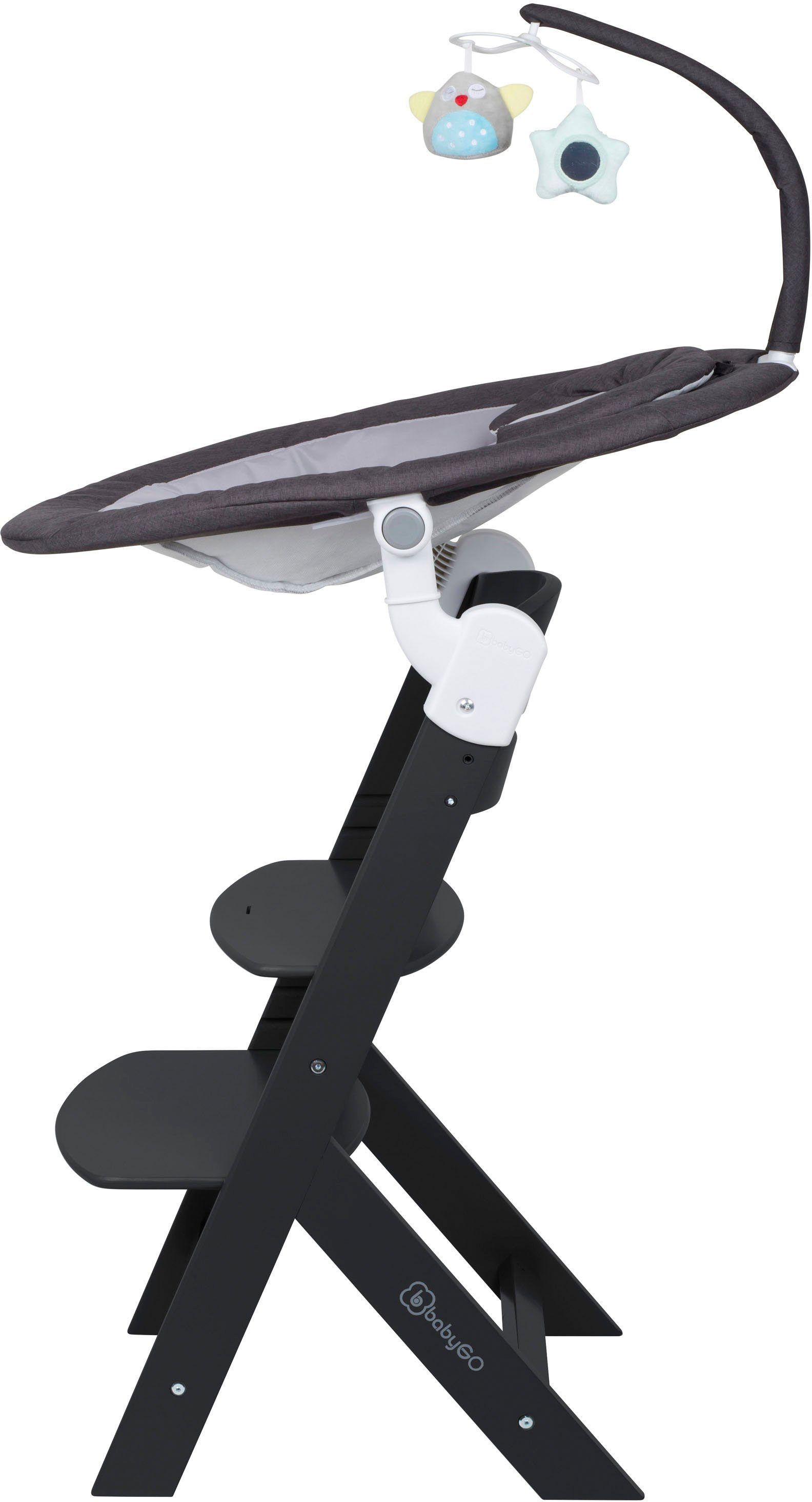 BabyGo Hochstuhl Family Homey Set, schwarz/dunkelgrau, mit elektrischer Babywippe inkl. Spielbogen