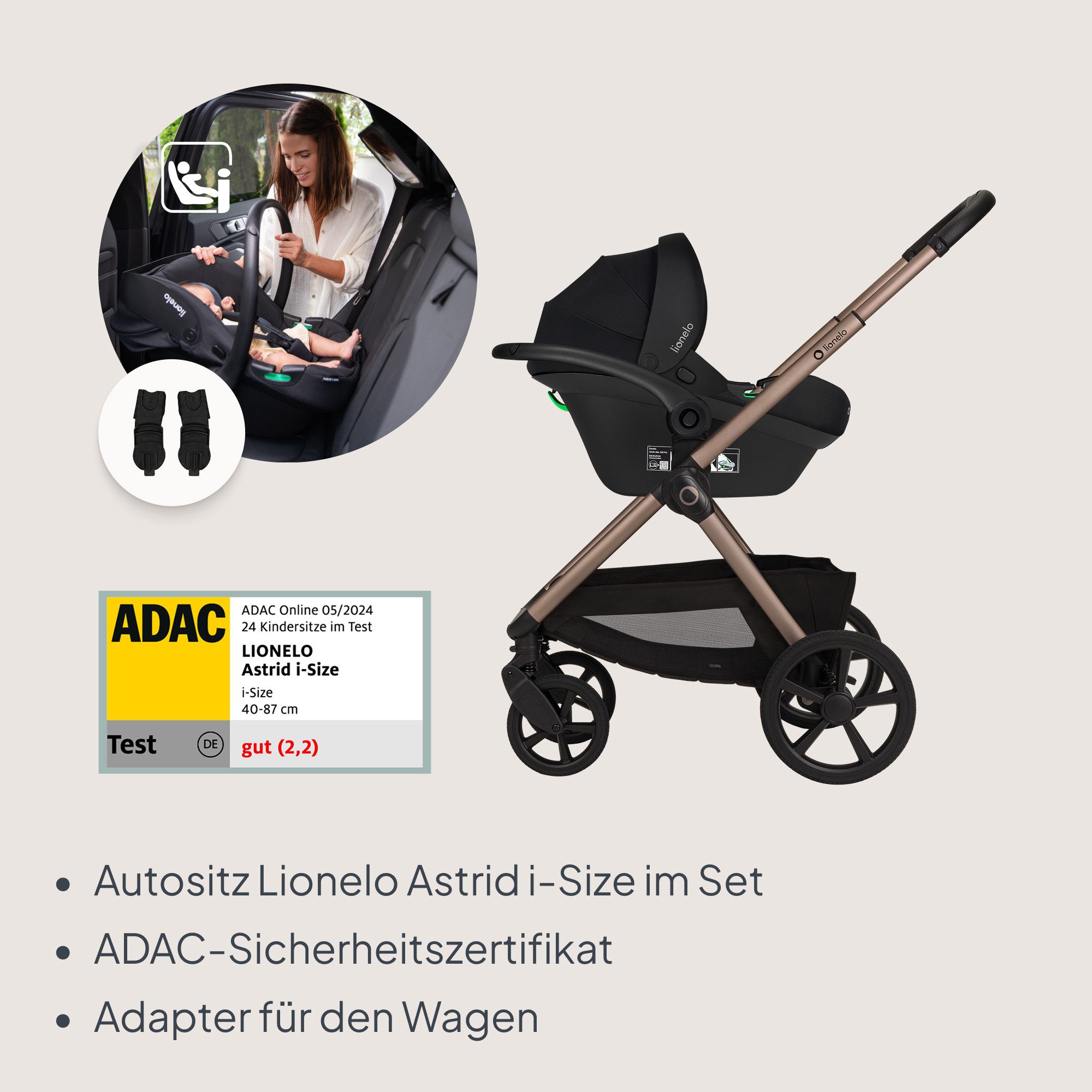 lionelo Kombi-Kinderwagen CARMINE 3IN1, (Set), 3in1/GravelTech/Anti-Reflux/AiryDots/UPF50+ – Bild 4 von 5