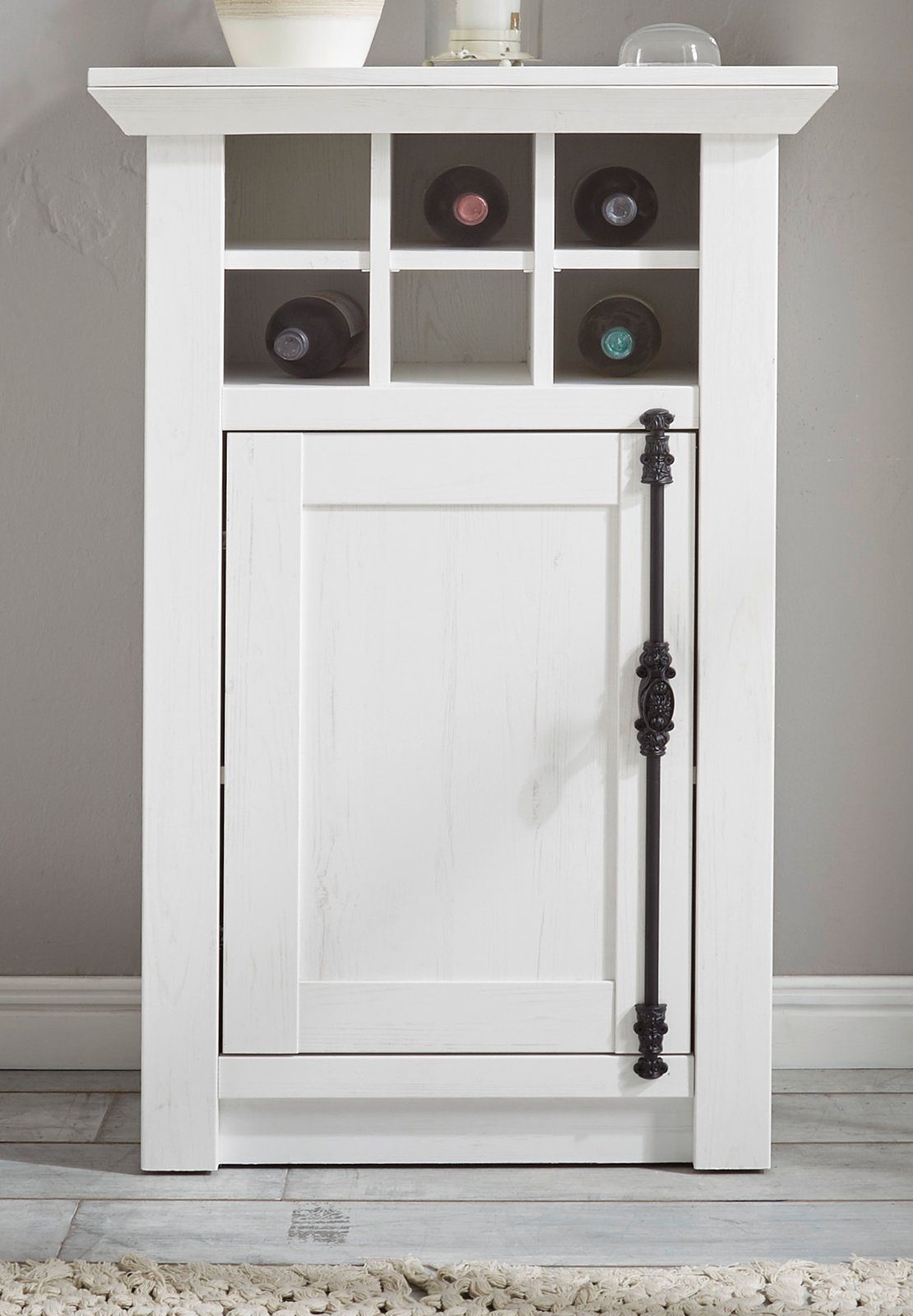 Furn.Design Hochkommode Hooge (Kommode in weiß Pinie Landhaus, 63 x 100 cm), mit Drehriegel mit Weinregal