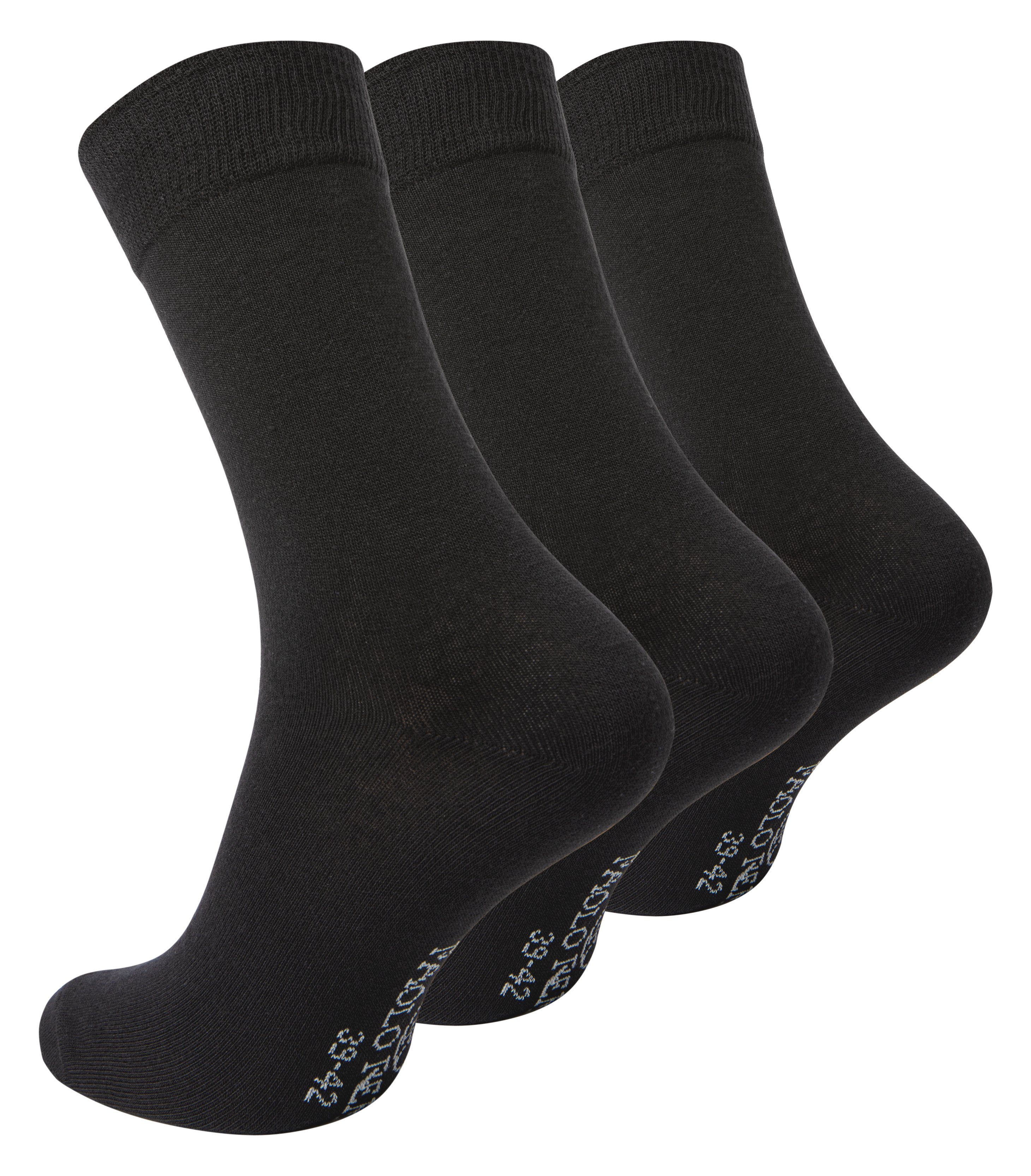 (3-Paar) Atmungsaktive Schwarz Baumwolle hochwertiger Renzo Socken Herren Paolo Business Businesssocken aus
