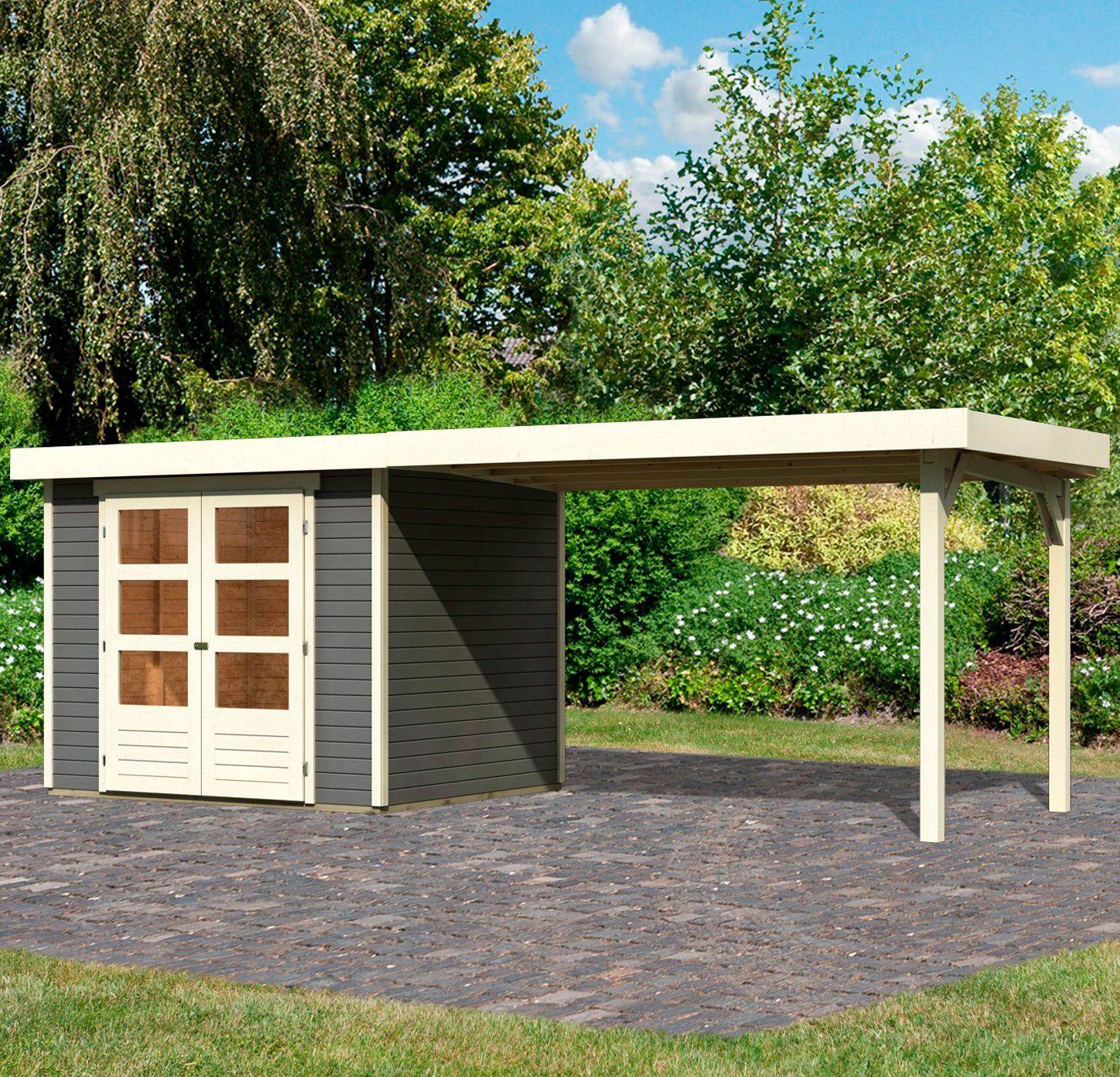 Karibu Gartenhaus Arnis, BxT: 266x238 cm, (Set), mit Anbaudach 2,80 m Breite