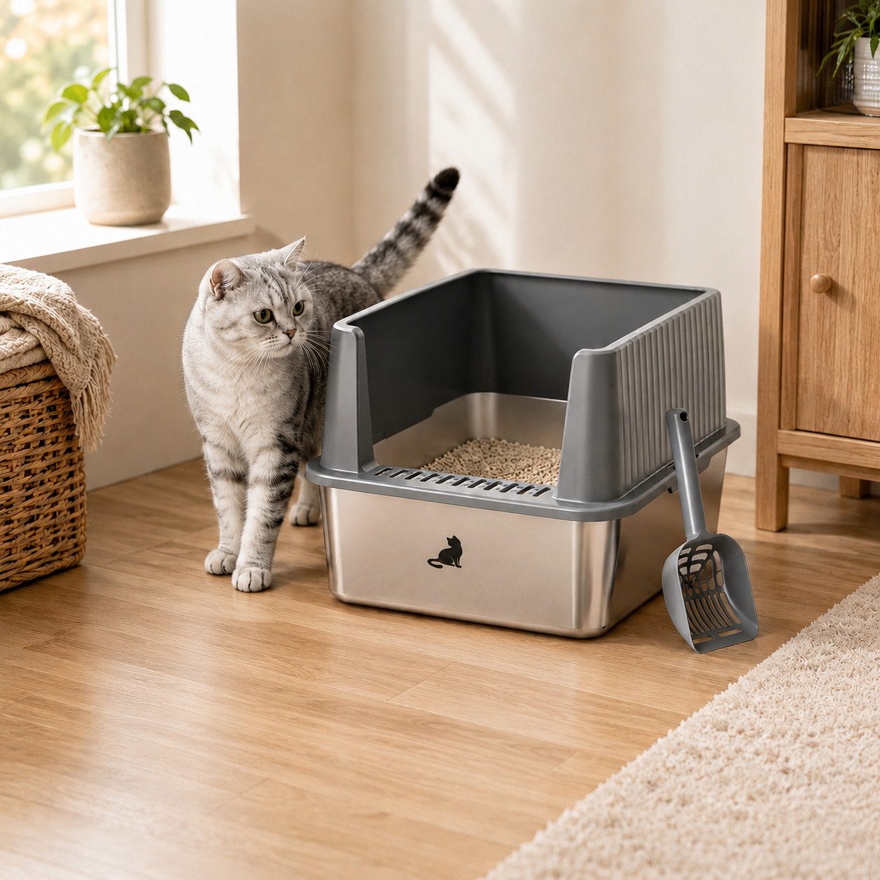 Zedelmaier Katzentoilette ZEDELMAIER Edelstahl Katzenklo mit hohem Rand für große Katzen