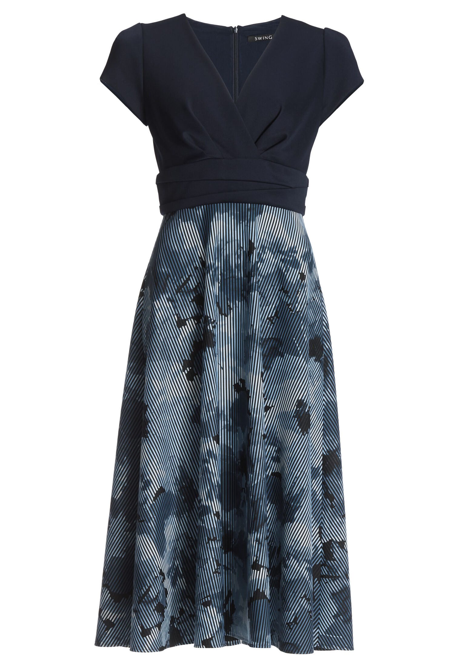 Cocktailkleid - Midi Kleid mit Rock aus bedrucktem Ottoman