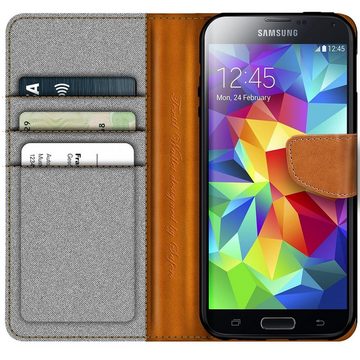 CoolGadget Handyhülle Denim Schutzhülle Flip Case für Samsung Galaxy S5 / S5 Neo 5,1 Zoll, Book Cover Handy Tasche Hülle für Samsung S5 Klapphülle