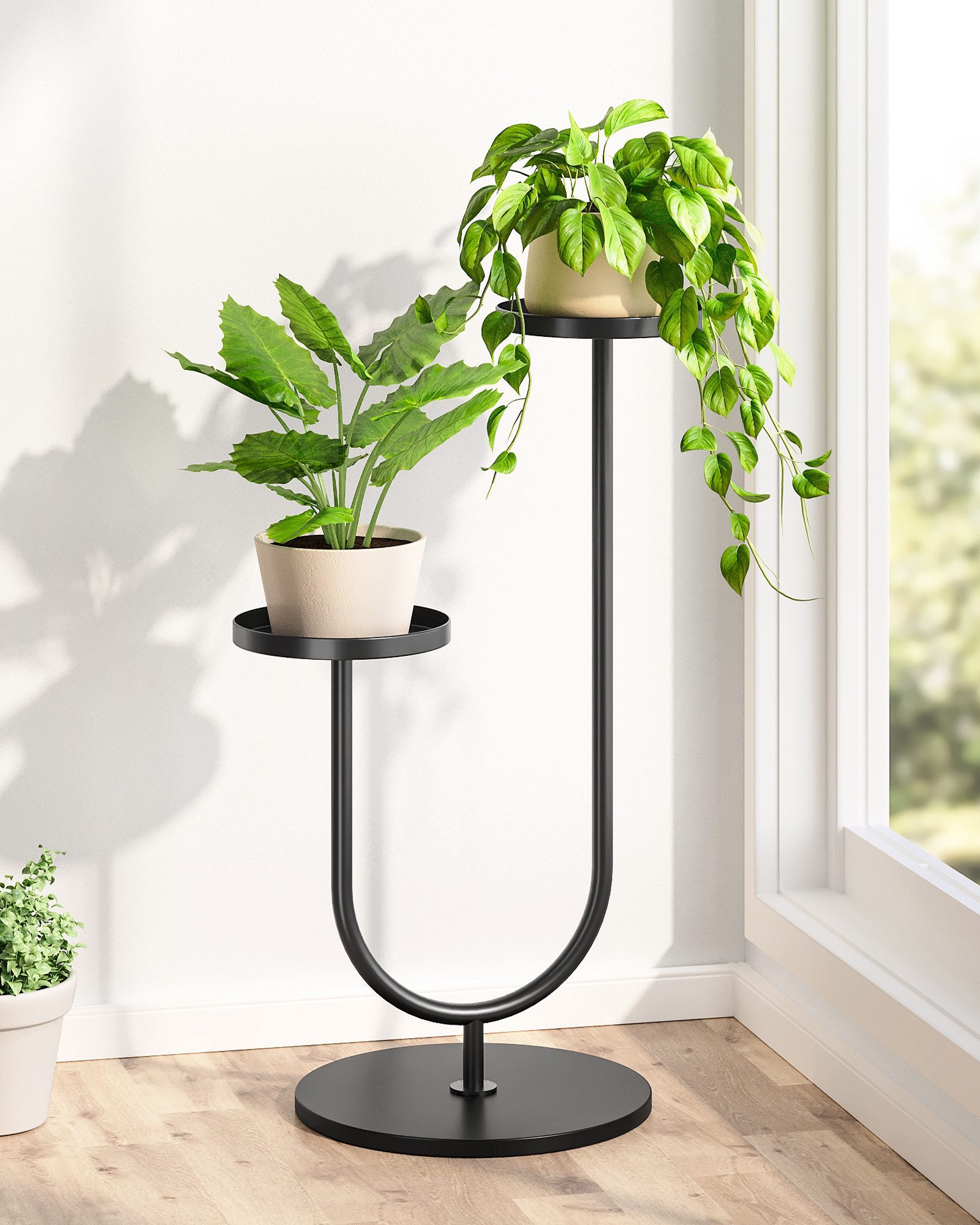 Bamworld Blumenständer Metall Pflanzständer 2-stufig – Modernes Design in Schwarz (1 St), Perfekt für Wohnzimmer, Balkon, Terrasse oder Garten – Bild 3 von 5