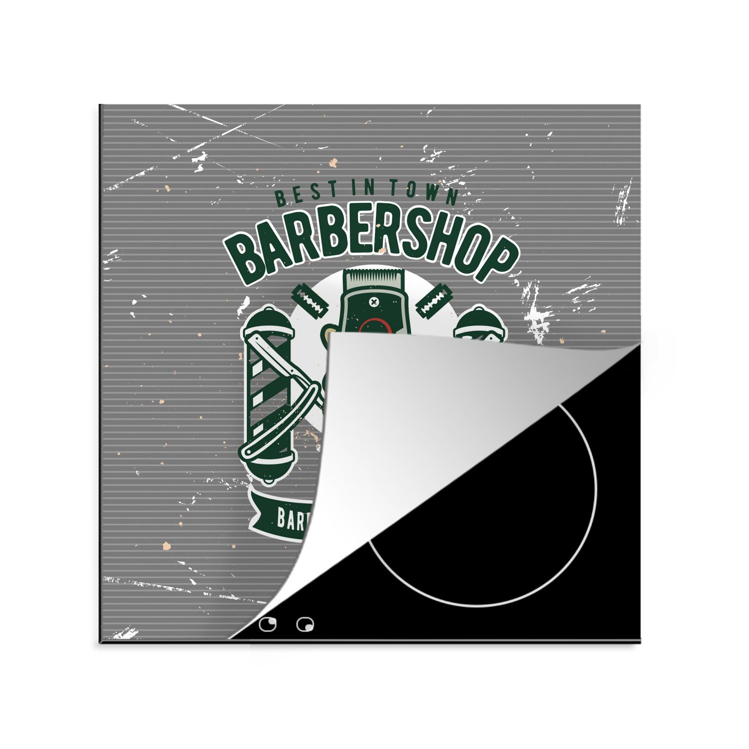 MuchoWow Herdblende-/Abdeckplatte Mancave - Rasierer - Barbier - Vintage, Vinyl, (1 tlg), 78x78 cm, Ceranfeldabdeckung, Arbeitsplatte für küche