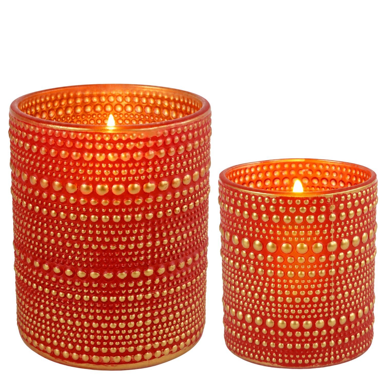 Marrakesch Orient & Mediterran Interior Windlicht Windlicht Nelle Rot 2er Set Glas 10 und 12,5 cm Kerzendeko rund edel (2 St), Handarbeit