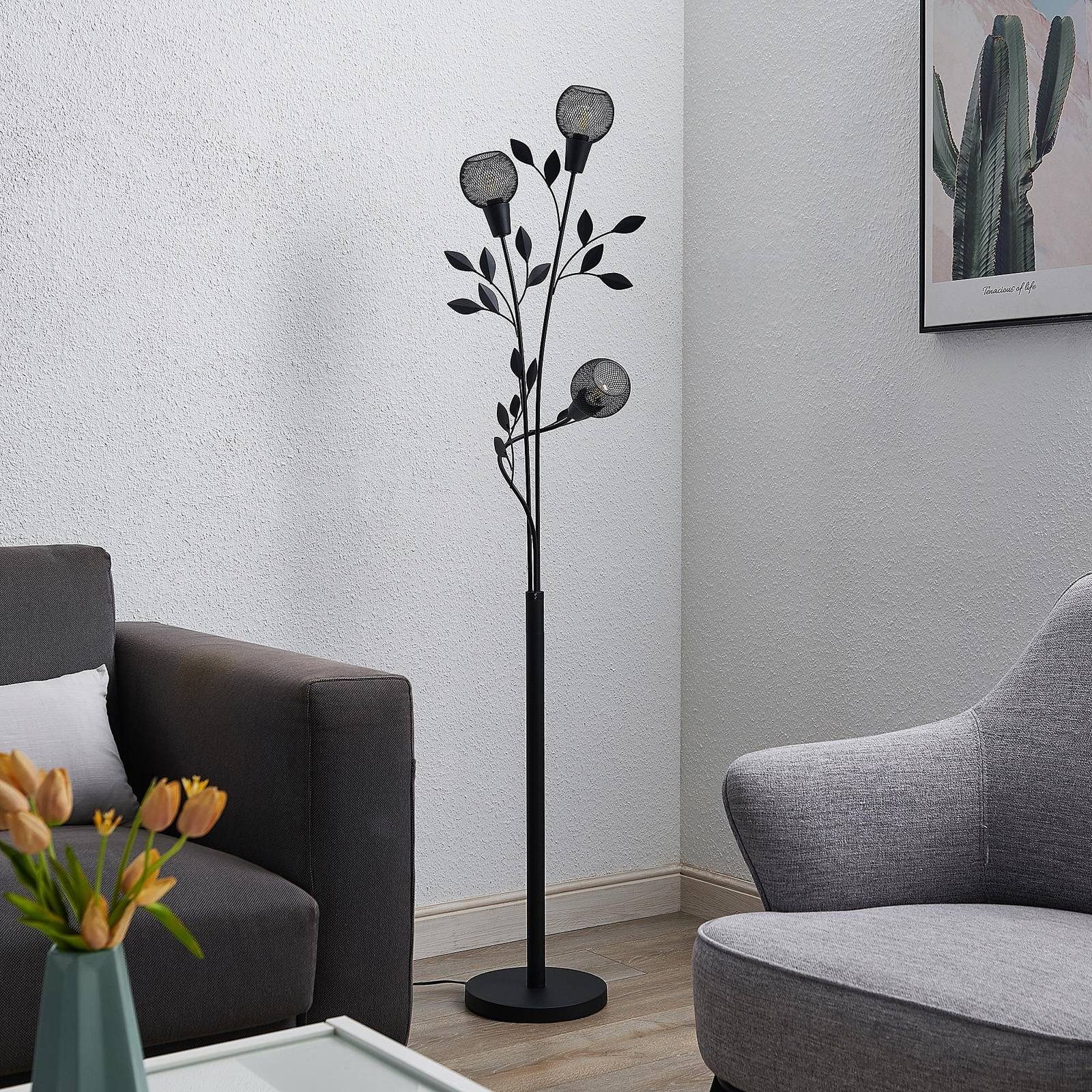 Lindby Stehlampe Kanye, Metall, Schwarz IP20, 3 x 10 W LED