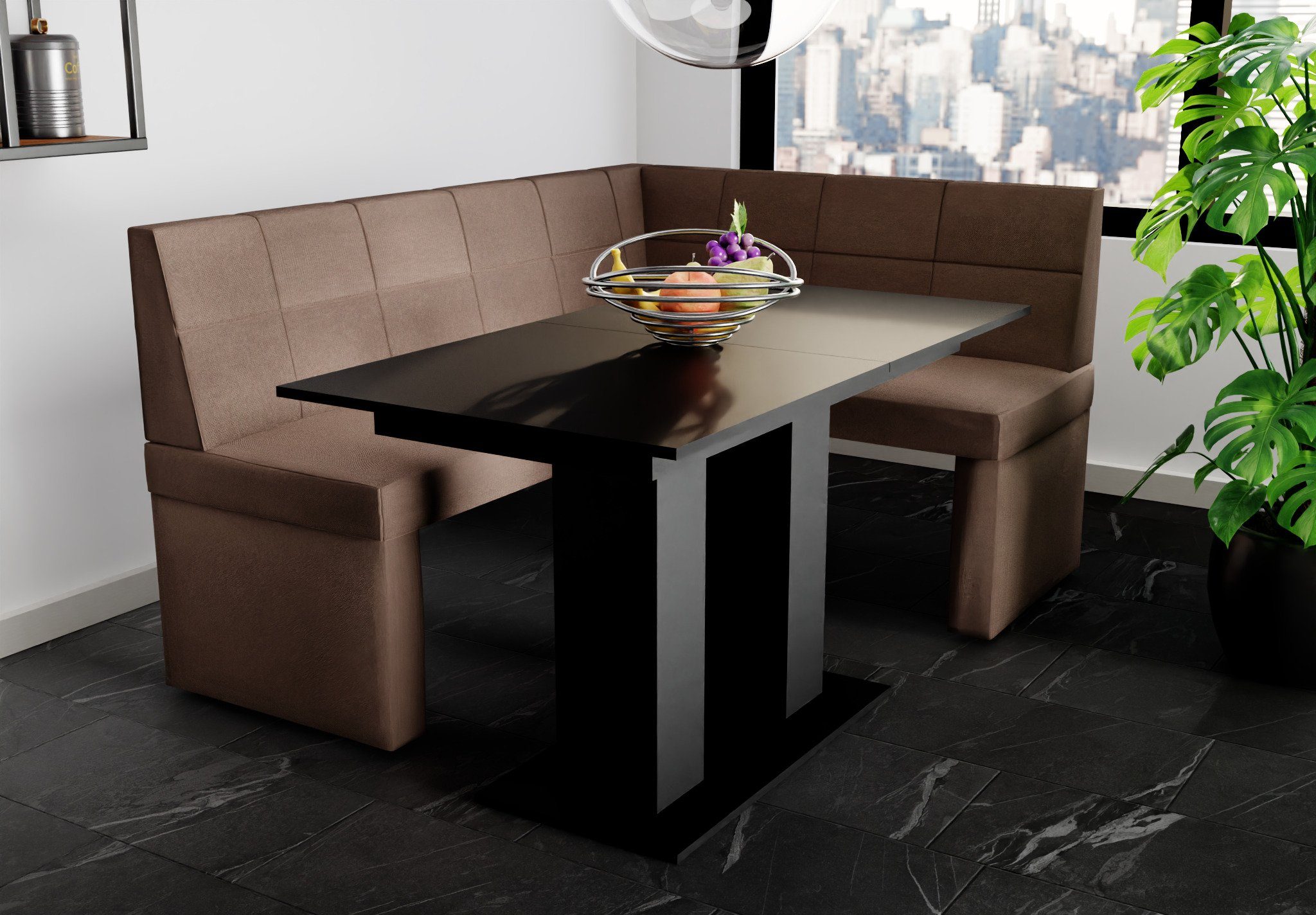 mit „BLAKE ausziehbarer Tisch Schwarz XL“ matt, 196x142cm Größe Tisch Eckbankgruppe Möbel Eckbankgruppe Fun