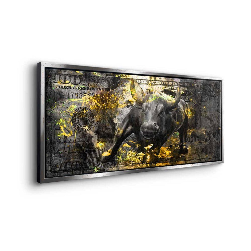 DOTCOMCANVAS® Leinwandbild, - Trading - Bull goldener - Premium Black Rahmen Motivation Leinwandbild