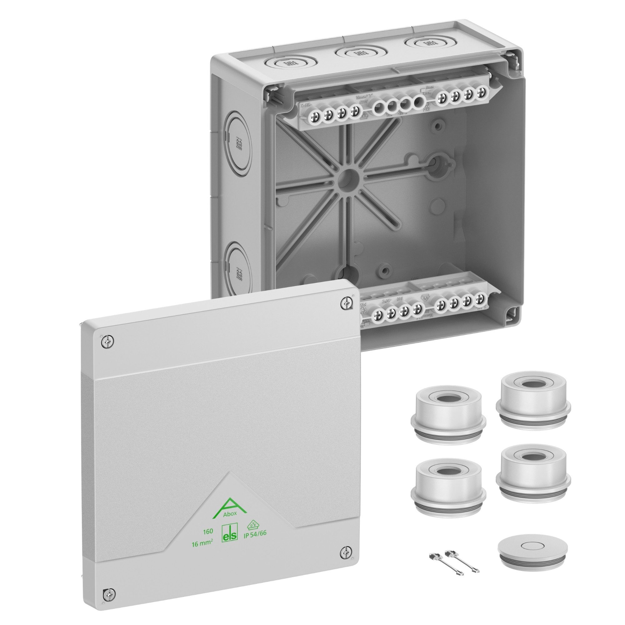 SPELSBERG Verteilerbox Abox, Feuchtraumdose, inkl. Klemme, IP55/IP66, 182 x 182 x 90 mm, 16 mm²