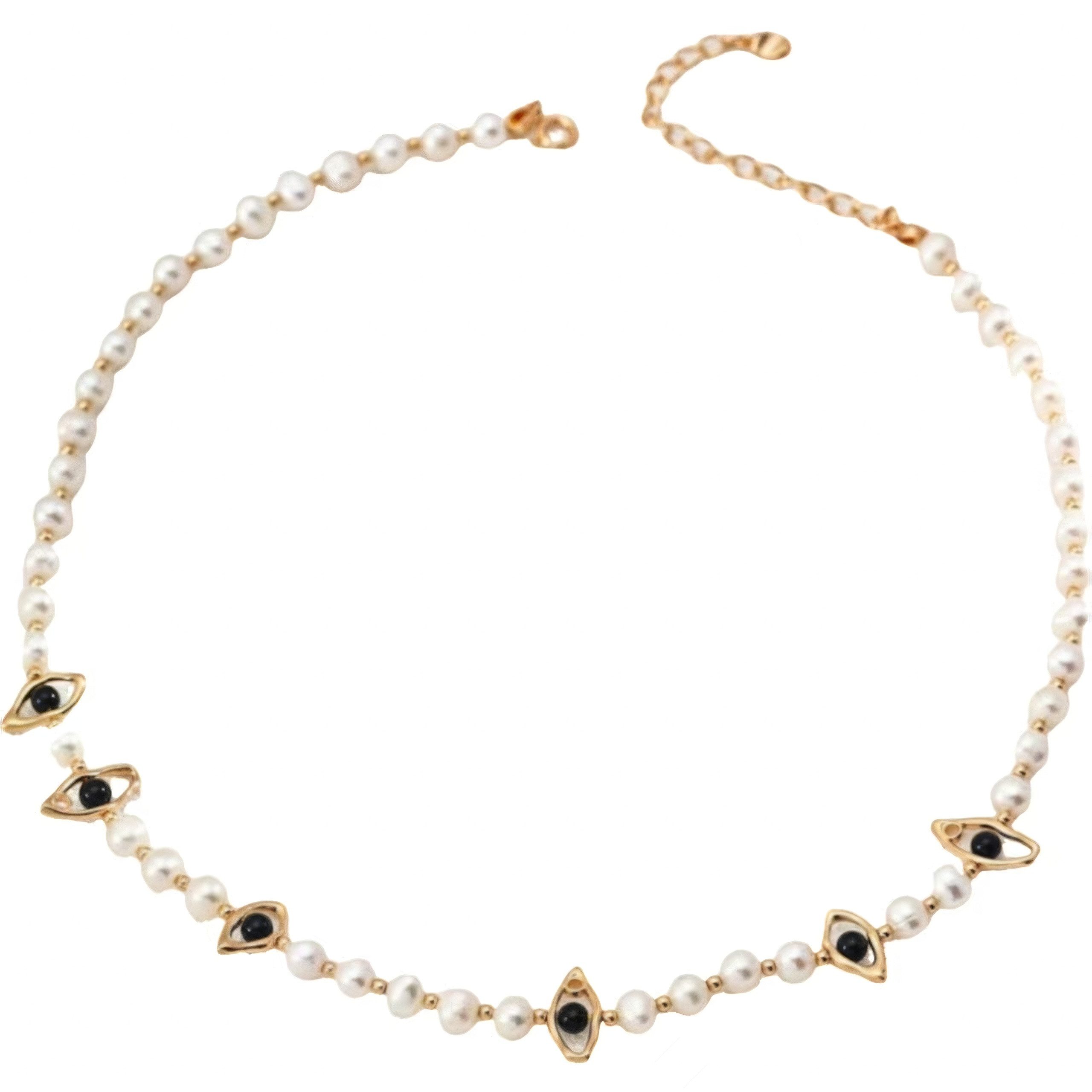 Silberkette Damen-Halskette,925 Silber-Halskette,Perlenkette,Onyx-Halskette