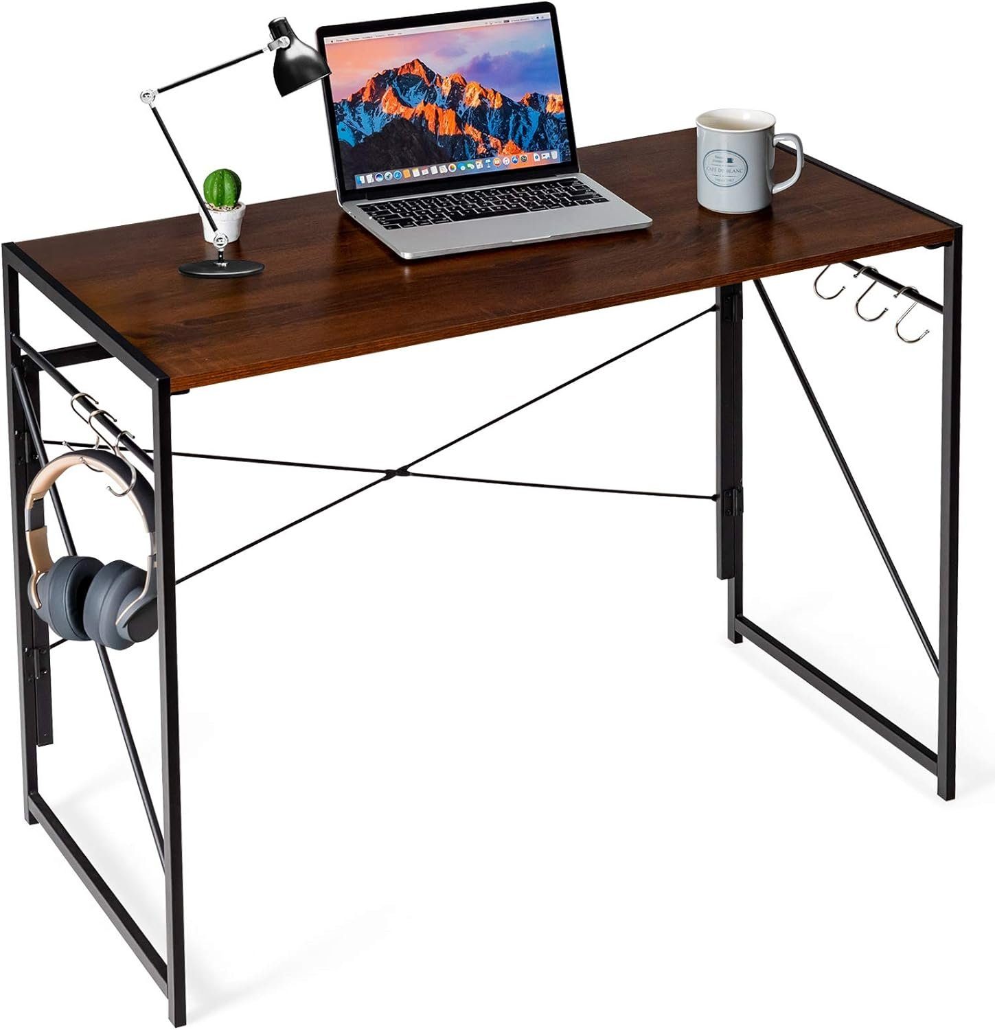 KOMFOTTEU Schreibtisch Computertisch, Bürotisch dunkelbraun klappbar, 100x50x75cm Arbeitstisch