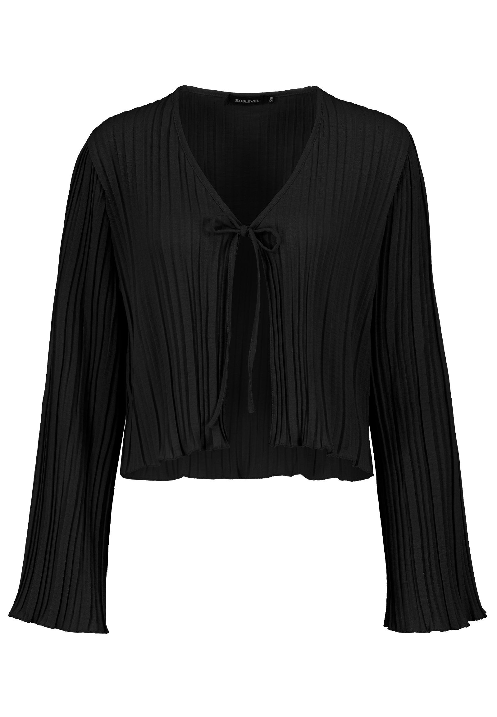SUBLEVEL Langarmbluse kurze Damenbluse mit Schnürung Plissee Bluse, V-Aussc günstig online kaufen