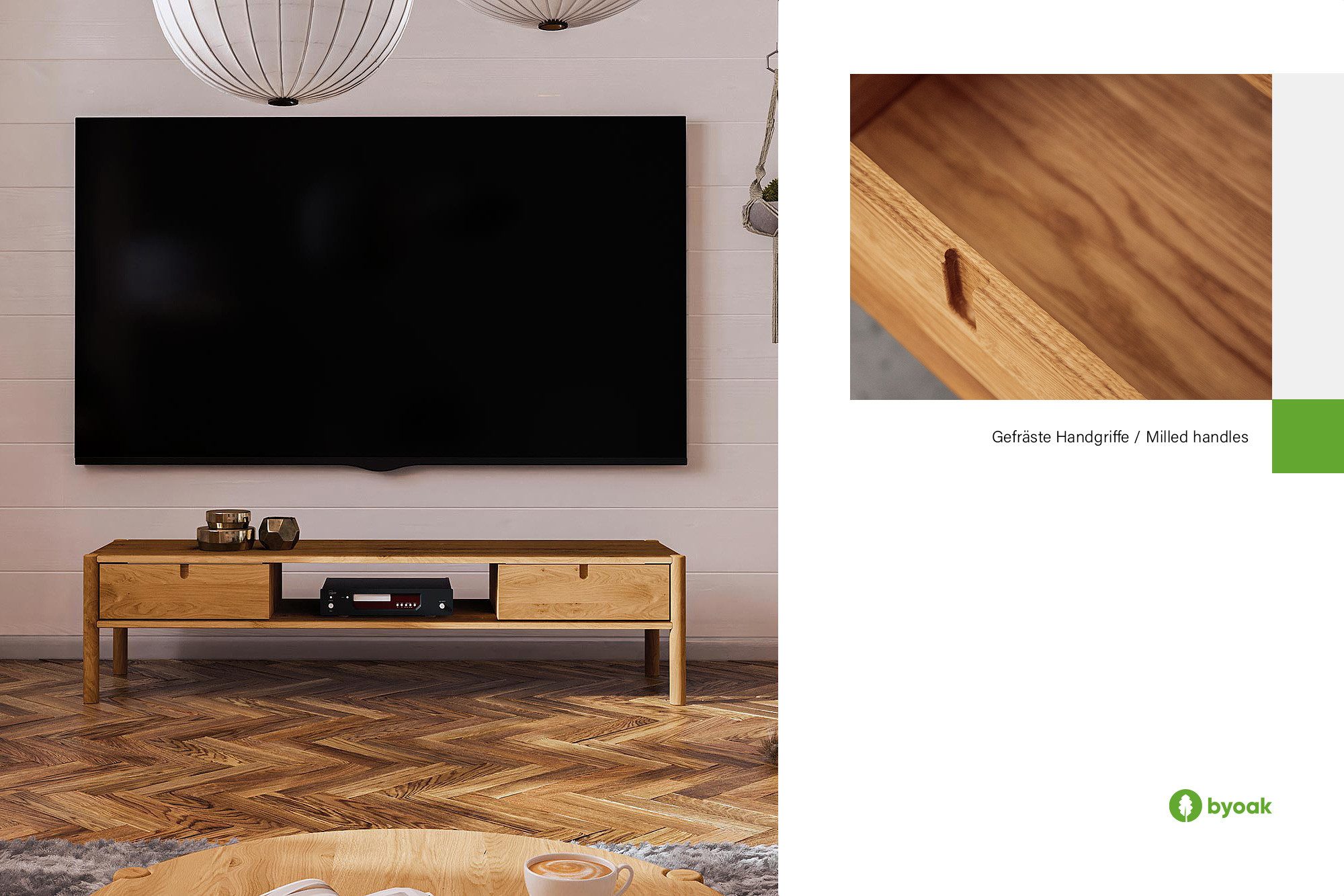 byoak TV-Schrank POLA aus Massivholz, Naturgeölt