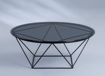 freiraum Couchtisch Nario, Metall schwarz + Sicherheitsglas grau - 70cm Durchmesser, 36cm (H)