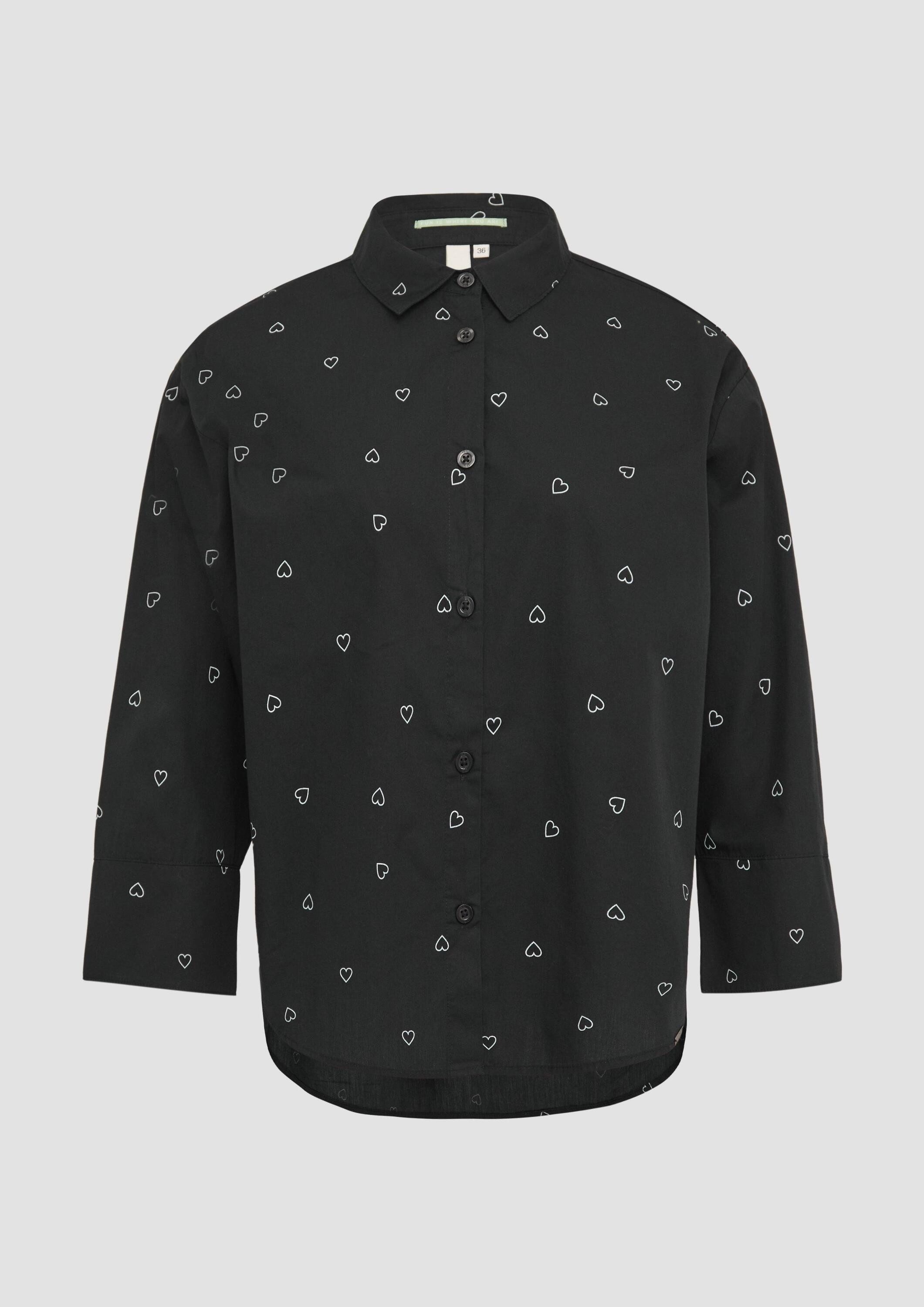 QS Kurzarmbluse Bluse Baumwollbluse mit All-over-Print