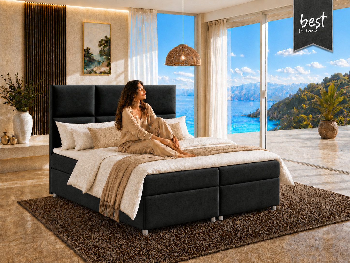 Best for Home Boxspringbett Trinity K-13 mit Stauraum & 5 cm Topper –Komfort (Einzelbett, 3-St., 140x200 160x200 180x200 200x200 cm), Zwei seitlich öffnende Bettkästen, ergonomischer Schlafkomfort