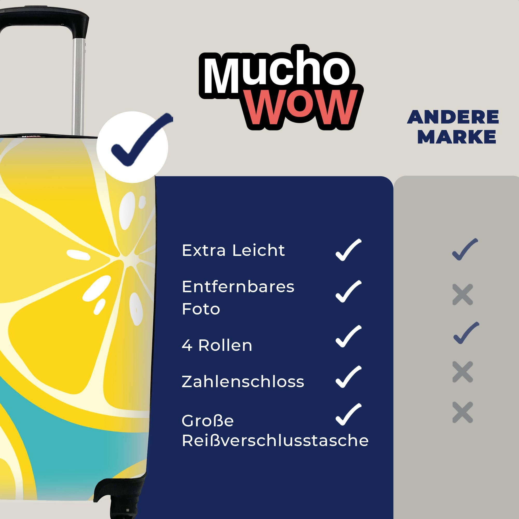 Trolley, Hintergrund, Reisekoffer Zitronen mit rollen, von einem Reisetasche für MuchoWow Rollen, 4 auf Ferien, Handgepäckkoffer blauen Illustration Handgepäck