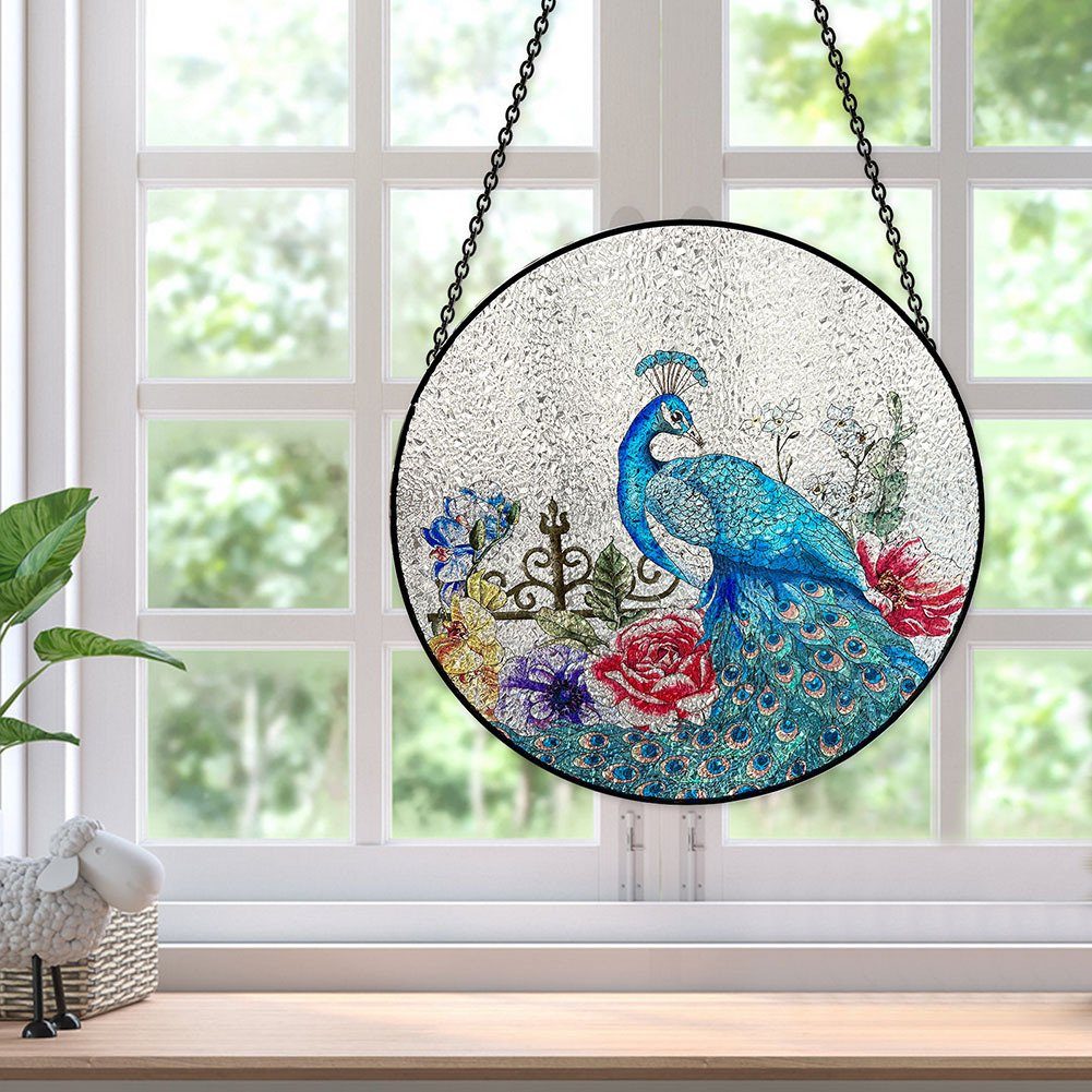 Blusmart Wanddekoobjekt Modischer peacock Kette, Bezaubernde open screen Pfauen-Glasanhänger Runder Mit