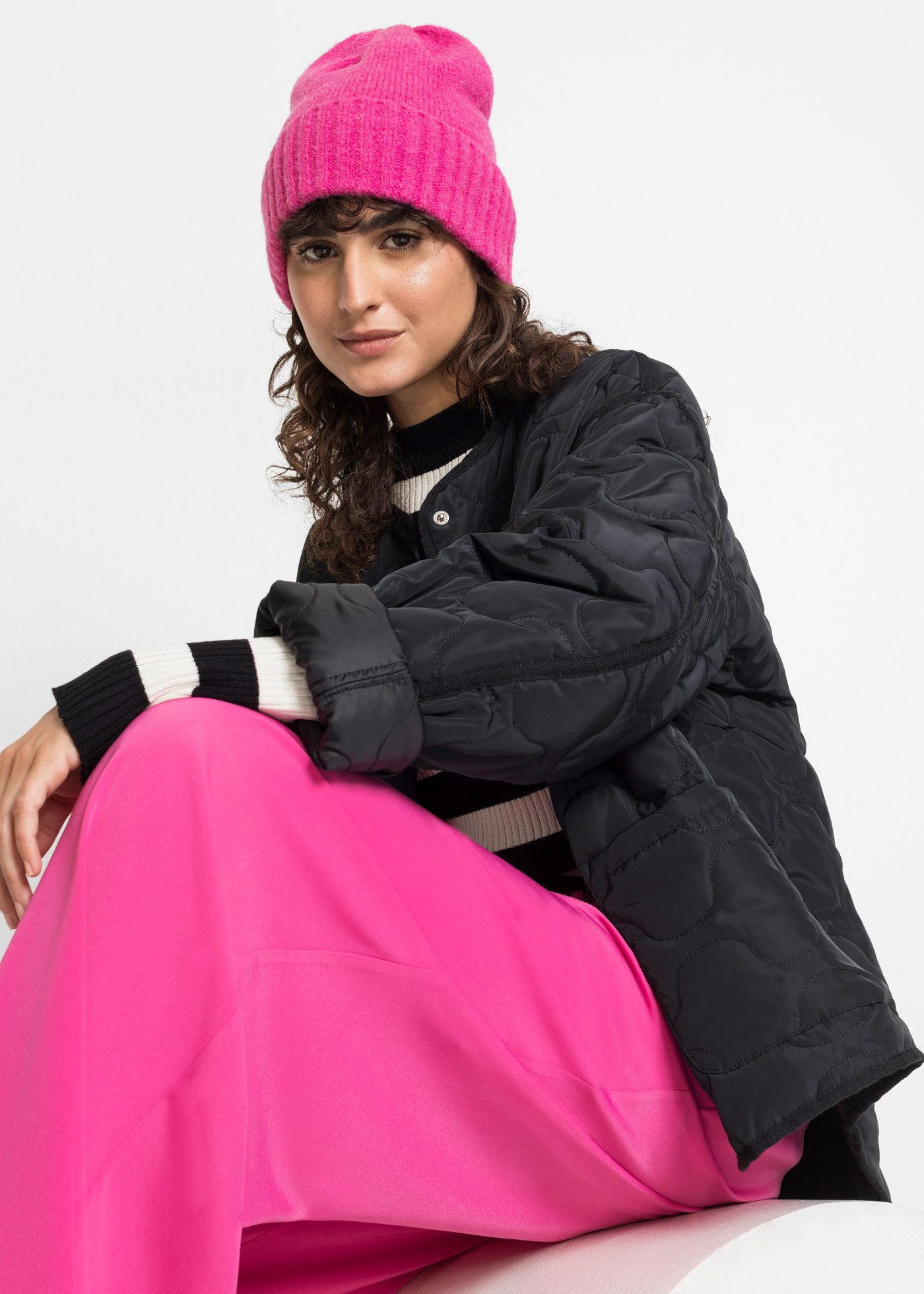 bonprix Strickmütze aus Polyester und Polyacryl, mit Elasthan-Anteil, Rippstrickoptik