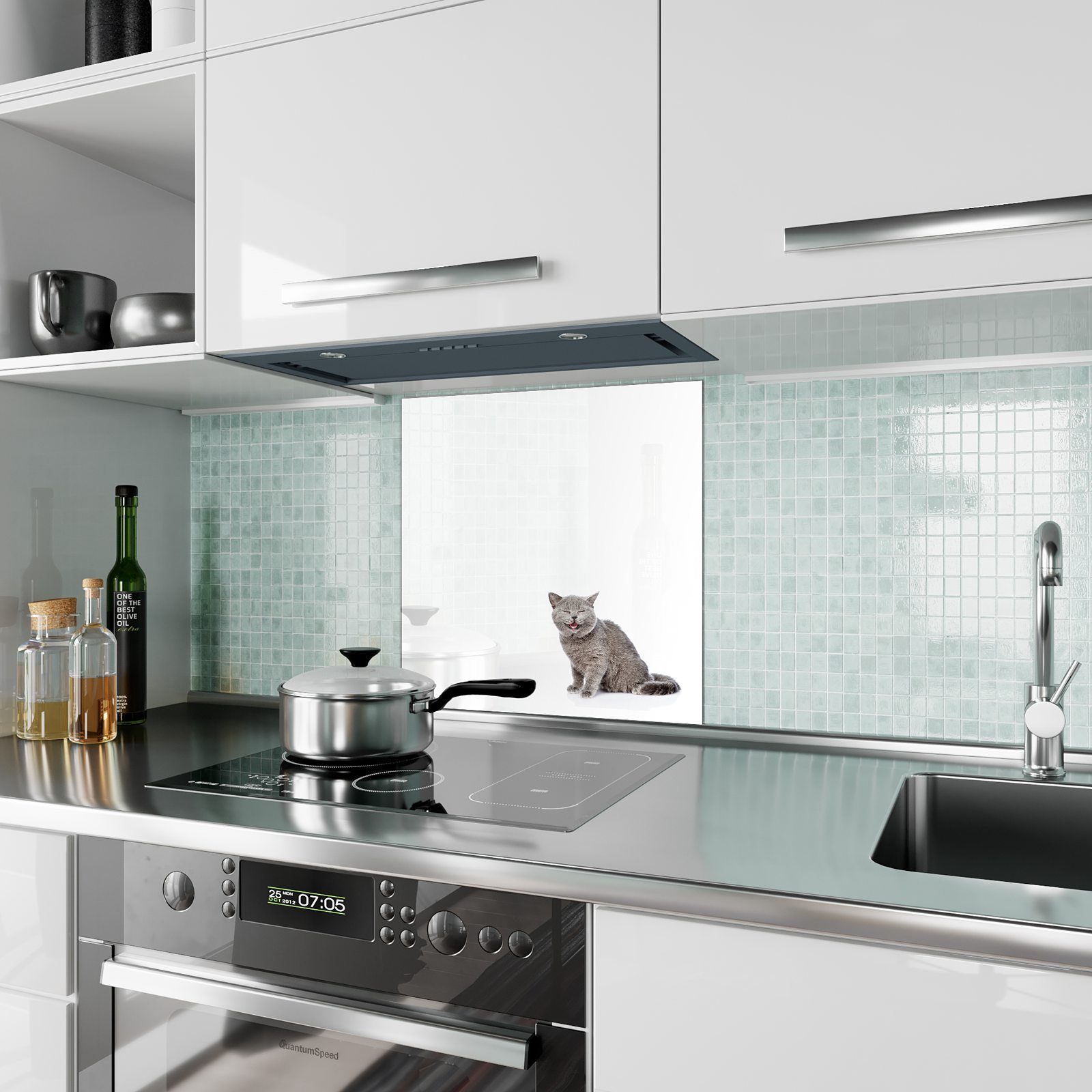 Spritzschutz Küchenrückwand mit Glückliche Glas Motiv Küchenrückwand Katze Primedeco