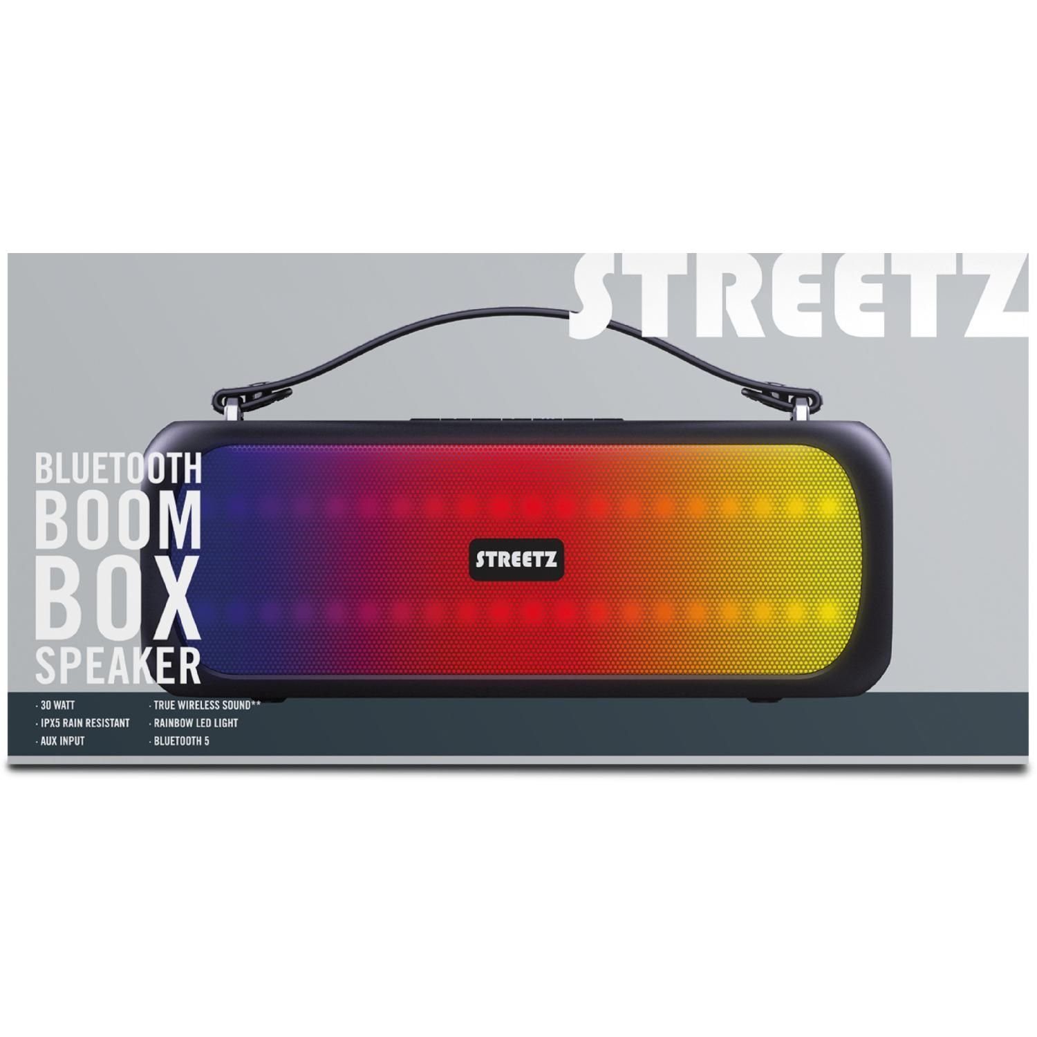 STREETZ Bluetooth TWS (Bluetooth, CMB-110 15 Rainbow-LED Bluetooth-Lautsprecher W, Lautsprecher 30W Freisprecheinrichtung) Boombox