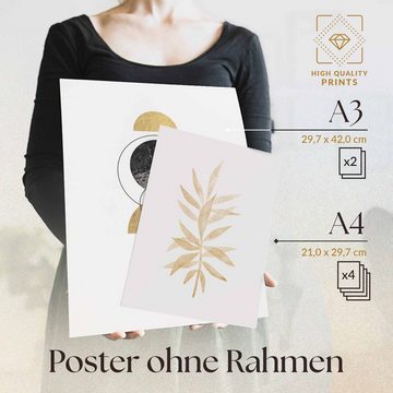 Heimlich Poster Set als Wohnzimmer Deko, Bilder DINA3 & DINA4, Abstrakt Gold Schwarz, Abstrakt