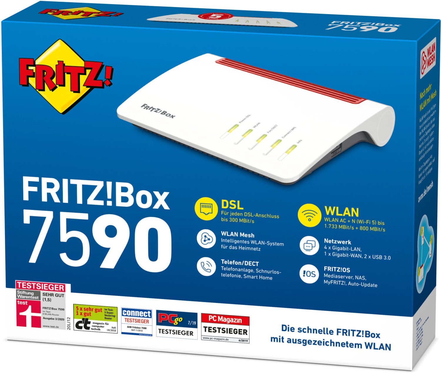AVM AVM FRITZ!Box 7590 WLAN AC+N VDSL Router mit Modem Generalüberholt WLAN-Router, WLAN on/off-Schalter, VPN passthrough, unterstützt Mobilfunkmodems