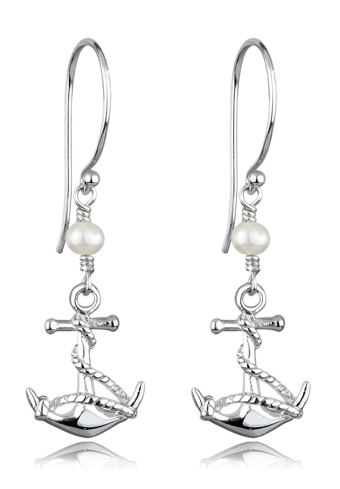Elli Perlenohrringe Anker Zuchtperlen Weiß 925 Sterling Silber, Anker