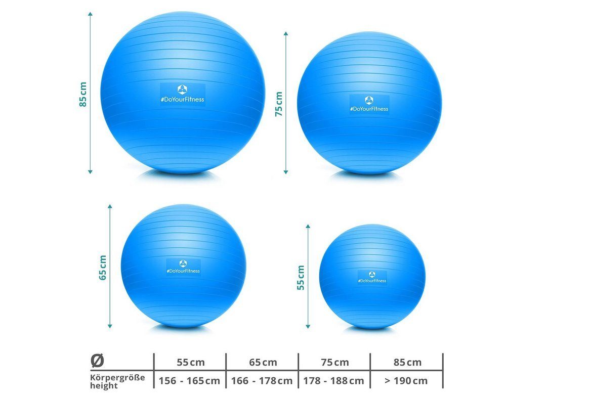 Orion 150kg & Fitnessball Blau inkl. belastbar Durchmesser 55-85cm Gymnastikball #DoYourSports Pumpe,