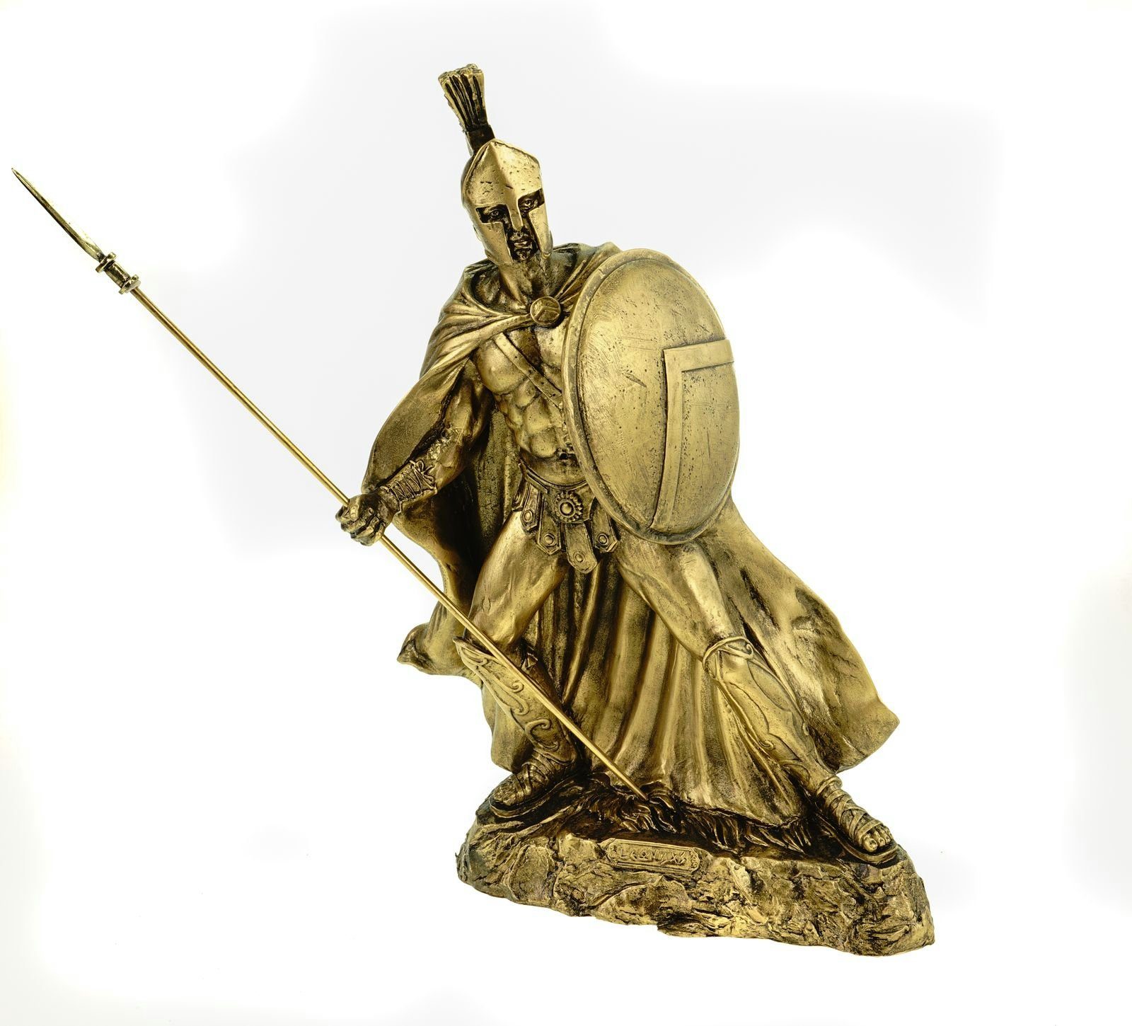 Kremers Schatzkiste Dekofigur Alabaster Leonidas mit Speer und Schild König von Sparta Figur 32 cm goldfarben