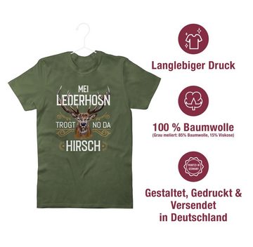 Shirtracer T-Shirt Mei Lederhosn trogt no da Hirsch - weiß braun Mode für Oktoberfest Herren