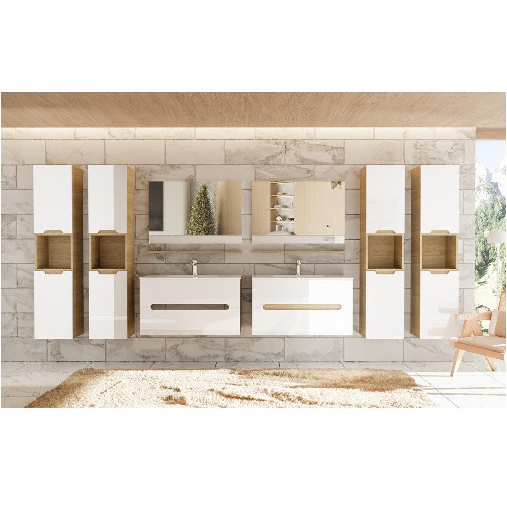 Faizee Möbel Badmöbel-Set 90cm Hochglanz Weiß günstig online kaufen