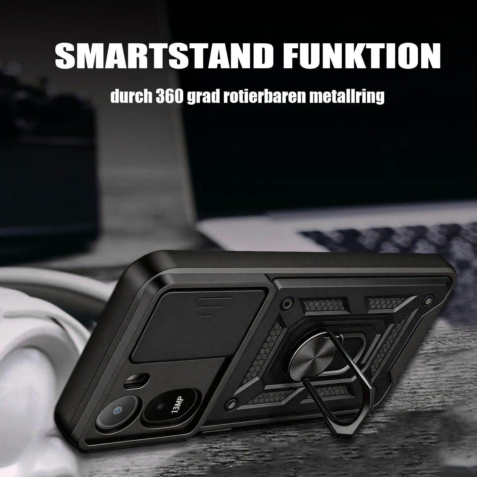 betterfon Handyhülle für Xiaomi Modelle Hülle mit Kameraschutz Ringhalter, Outdoorhülle mit Smartstand Kameraschutz und Silikonkern – Bild 4 von 5