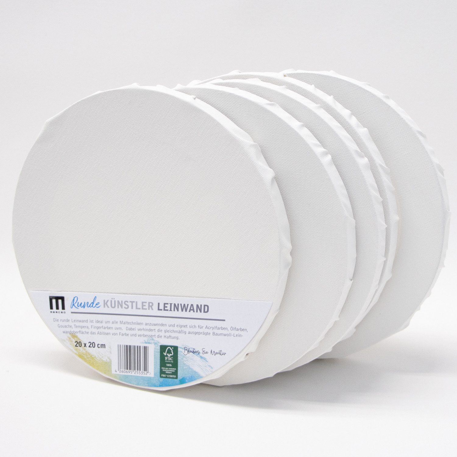 M MERCEO Leinwand, 5er Set Leinwand Rund 20cm Durchmesser (280g/m², Baumwolle)