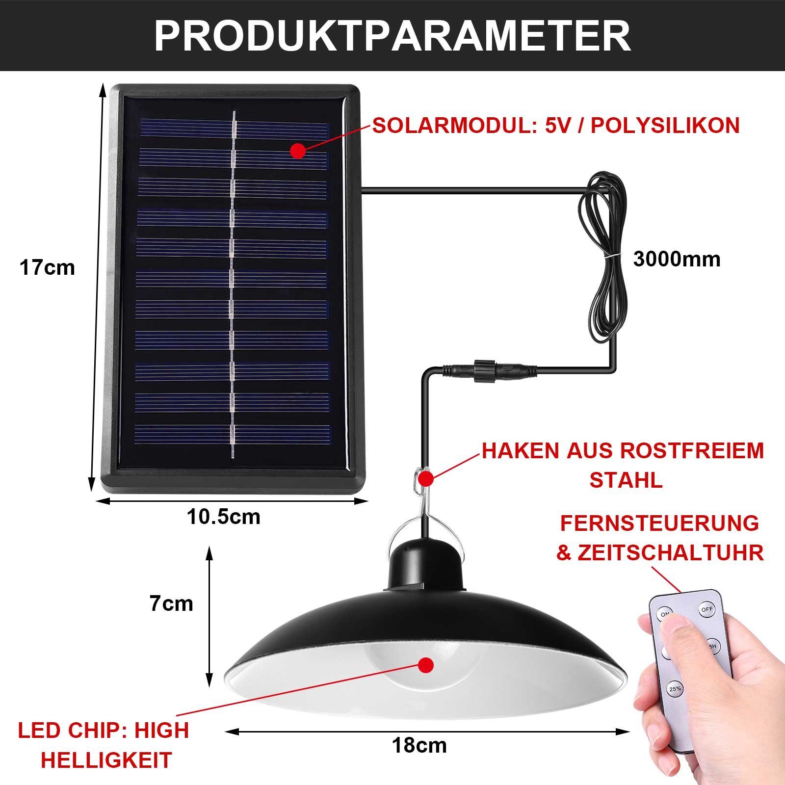 Pendelleuchte, Garage, Lampe, 1 und Solar Solarpanel LED LED Rosnek Weiß, Garten Warmweiß, Solarleuchte Dimmbarer,Wasserdichte, Energiesparende,für LED, 1 mit Fernbedienung, LED Hängelampe Schuppen