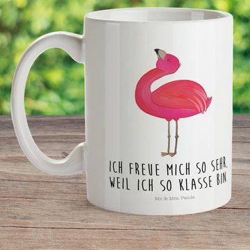 Mr. & Mrs. Panda Kinderbecher Flamingo Stolz - Weiß - Geschenk, Kunststoffgeschirr, glücklich, Freu, Kunststoff, Mikrowellenbeständig