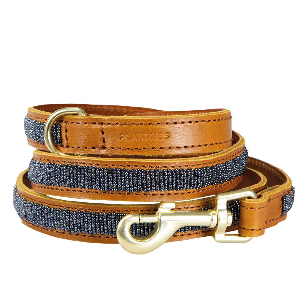 Plakkies Hundeleine Plakkies Hunde Lederleine - handbestickt, Leder (1-tlg), 2 Farben lieferbar