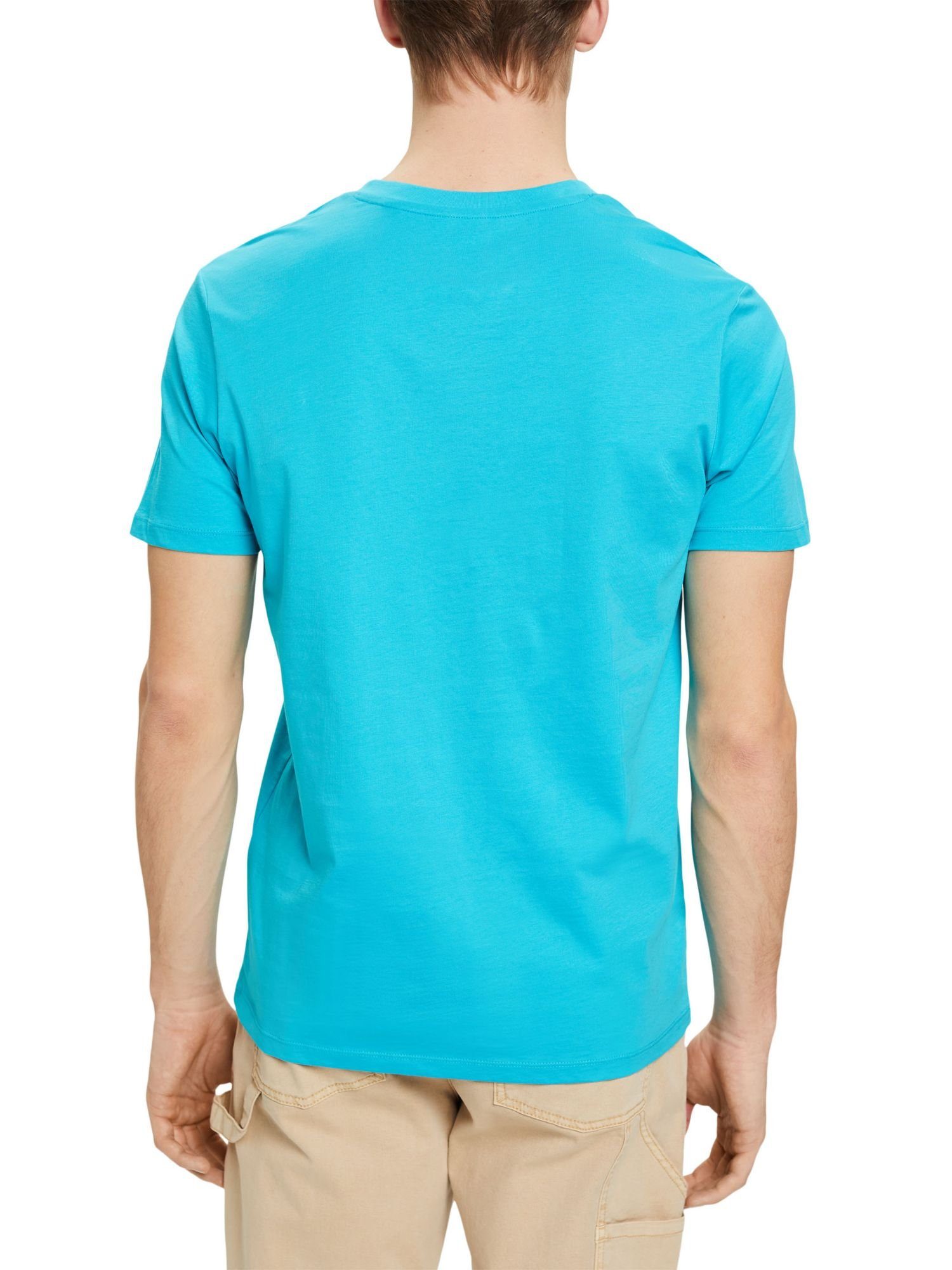 mit aus V-Ausschnitt, Esprit T-Shirt GREEN T-Shirt AQUA (1-tlg) Baumwolle Fit Slim