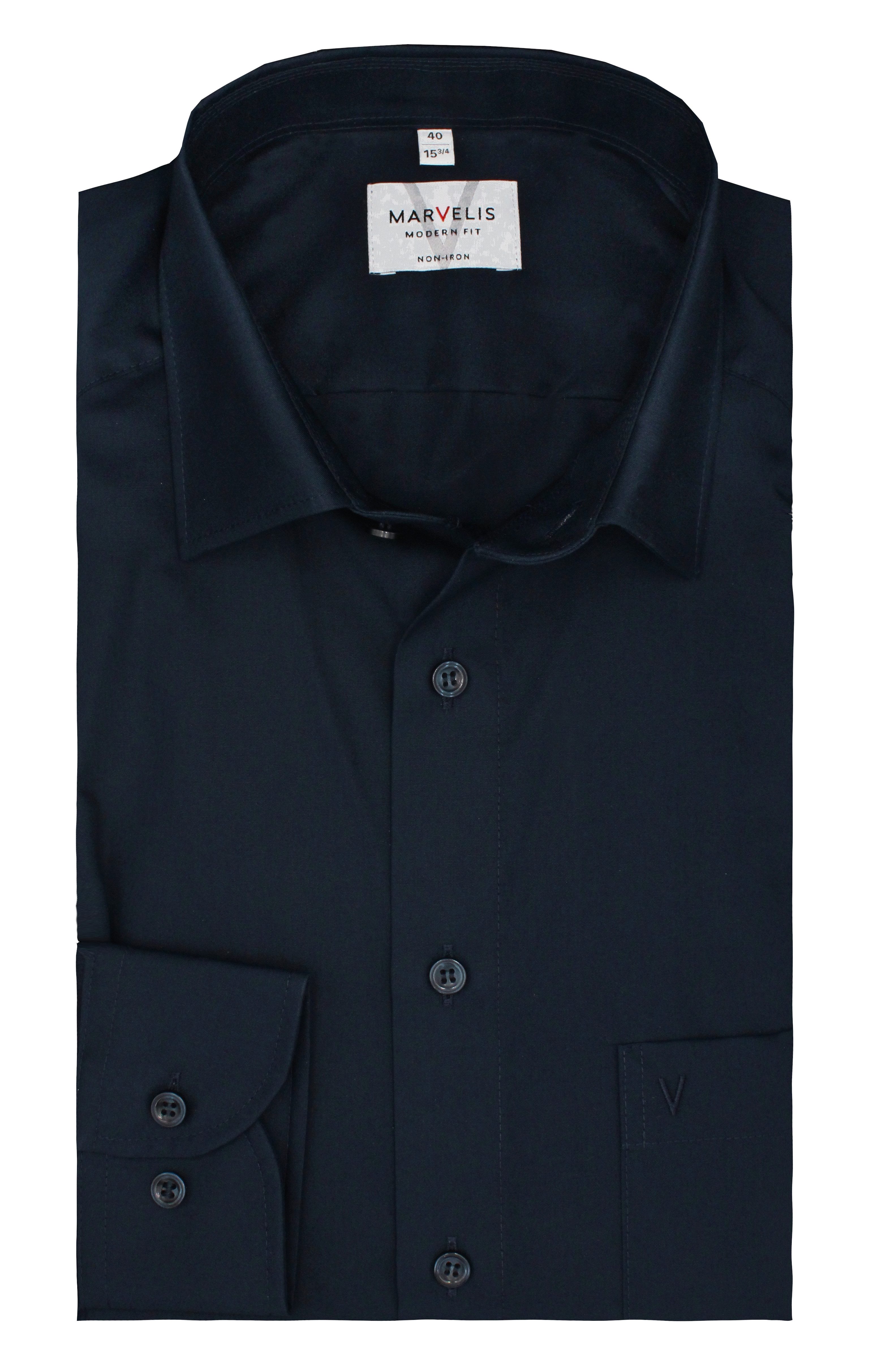 MARVELIS Businesshemd Dunkelblau, Modern Fit, Bügelfrei, günstig online kaufen