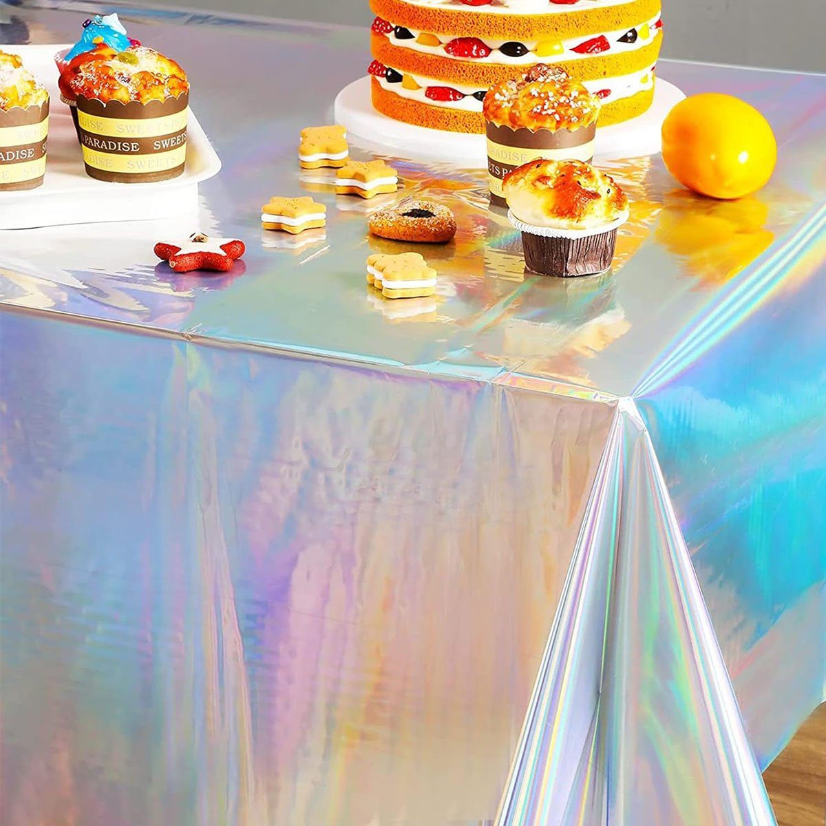 CTGtree Tischläufer Tischdecke Geburtstag 137*274 Wasserdicht Regenbogen Party -Aluminiumfilm Tischtuch Tischdecke Tischdecke