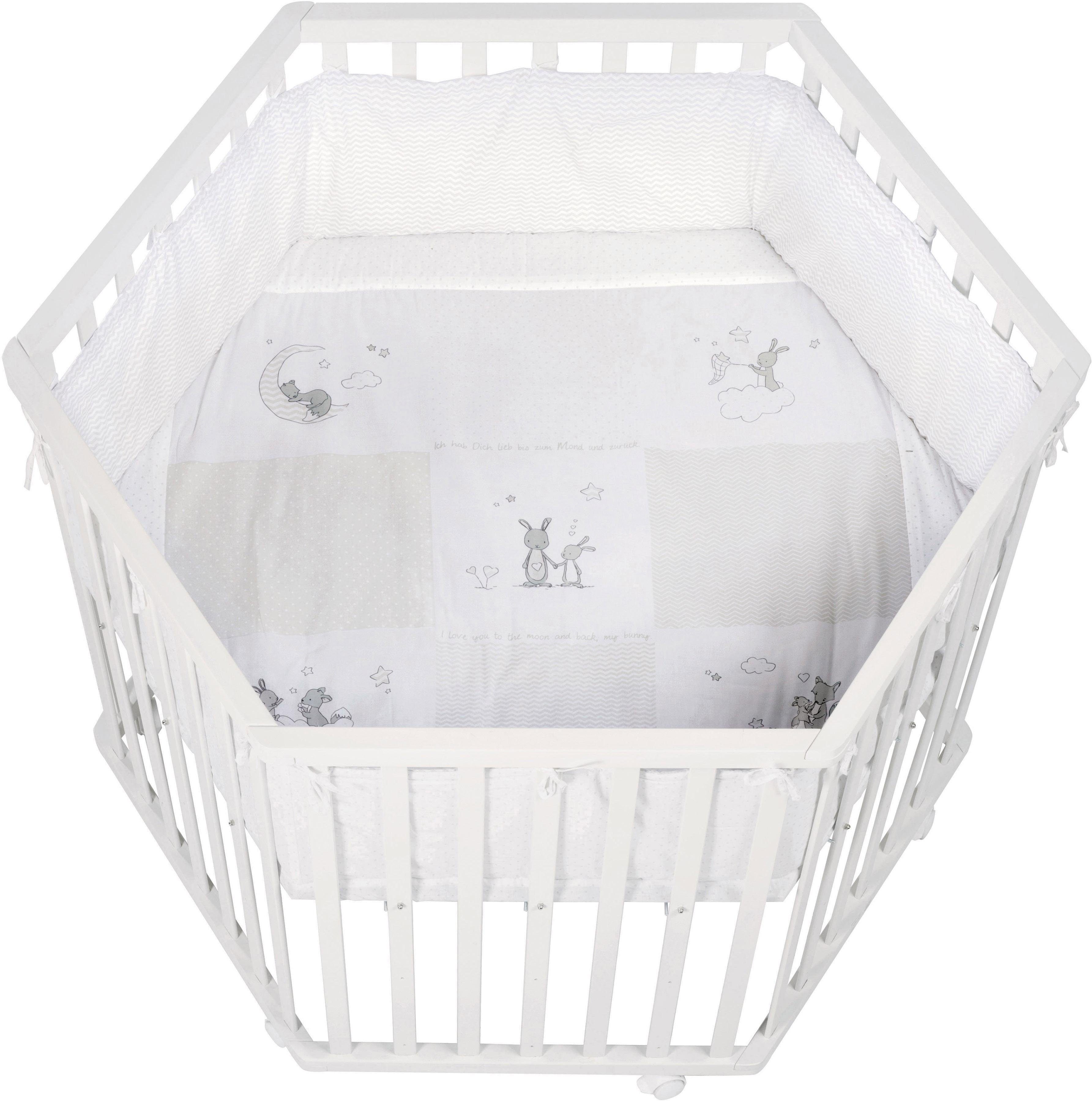 roba® Детские манежи Fox & Bunny, weiß, 6-eckig, mit Stoffeinlage und Nestchen