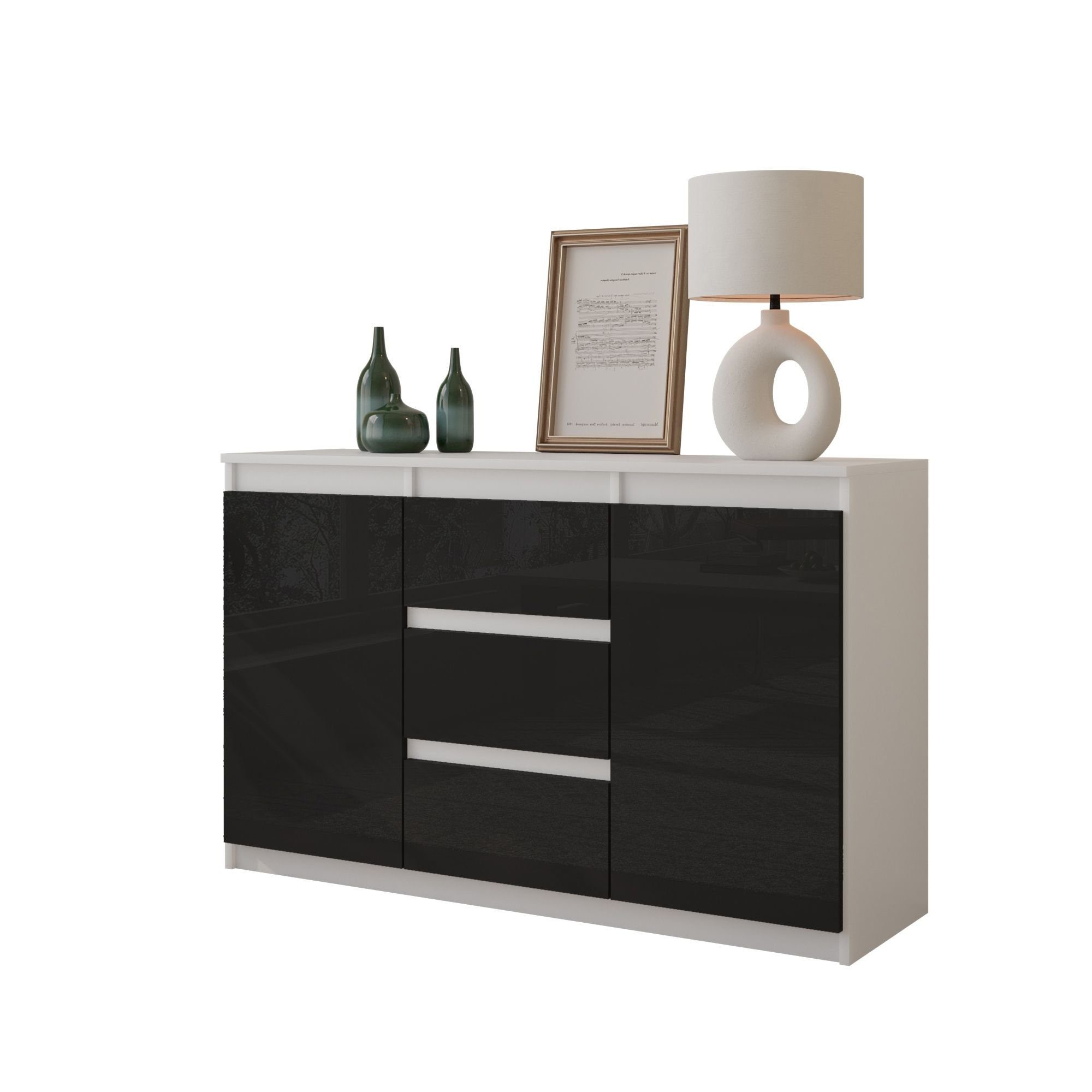 Furnica Kommode MIKEL, 3 Schubladen und 2 Türen - Weiß Matt H75cm B120cm T35cm