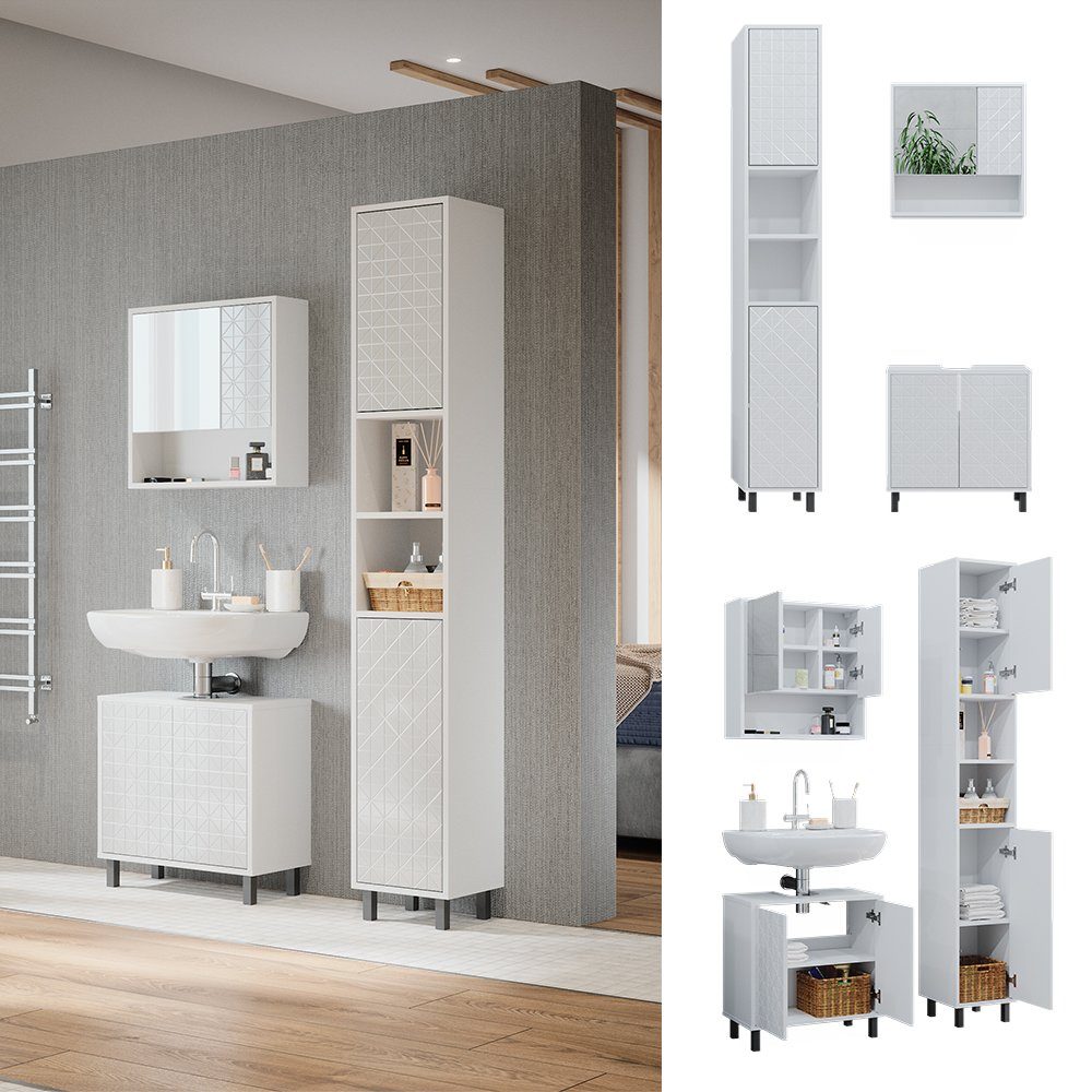 Vicco Badmöbel-Set Agasta, Weiß Hochglanz, 3 günstig online kaufen