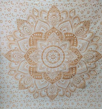 Wandteppich Tagesdecke Wandbehang Deko Tuch Lotus Mandala Gold ca. 200 x 230cm, KUNST UND MAGIE