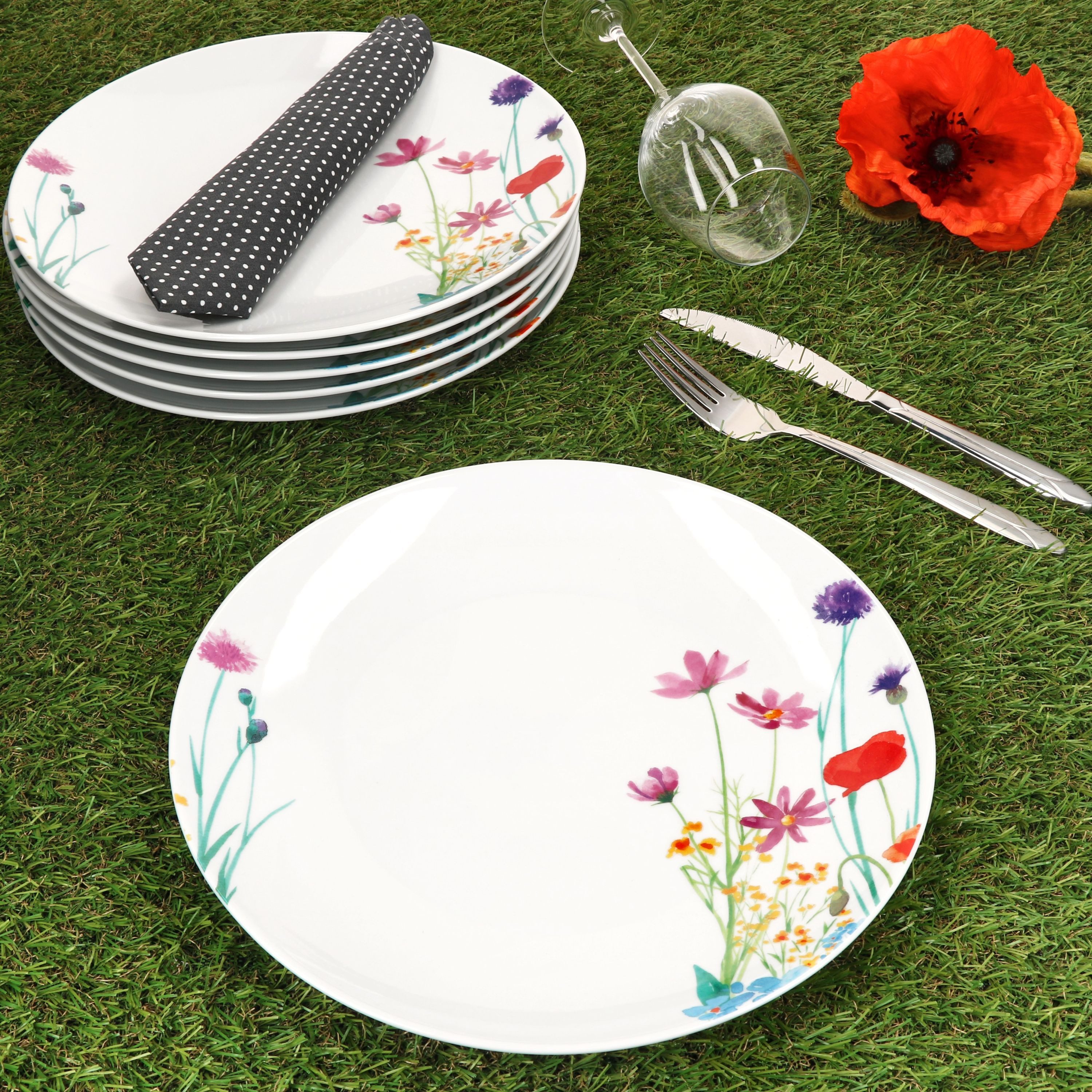 MamboCat Speiseteller 6x Marie Speiseteller 26,7cm Porzellan große Platte Essteller Blumen