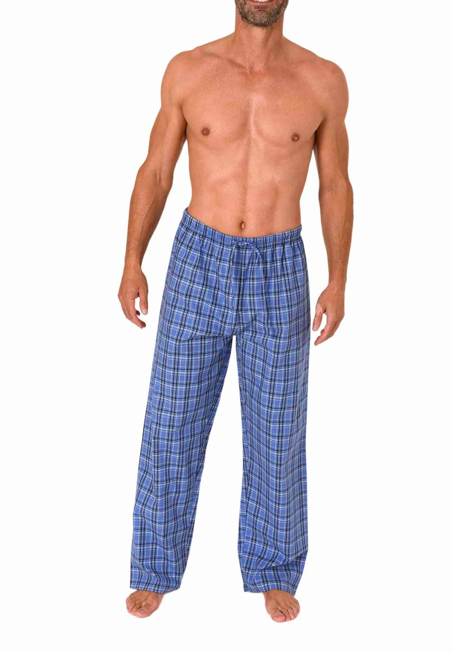 Normann Pyjama Herren Schlafanzug Hose lang kariert aus Baumwolle günstig online kaufen